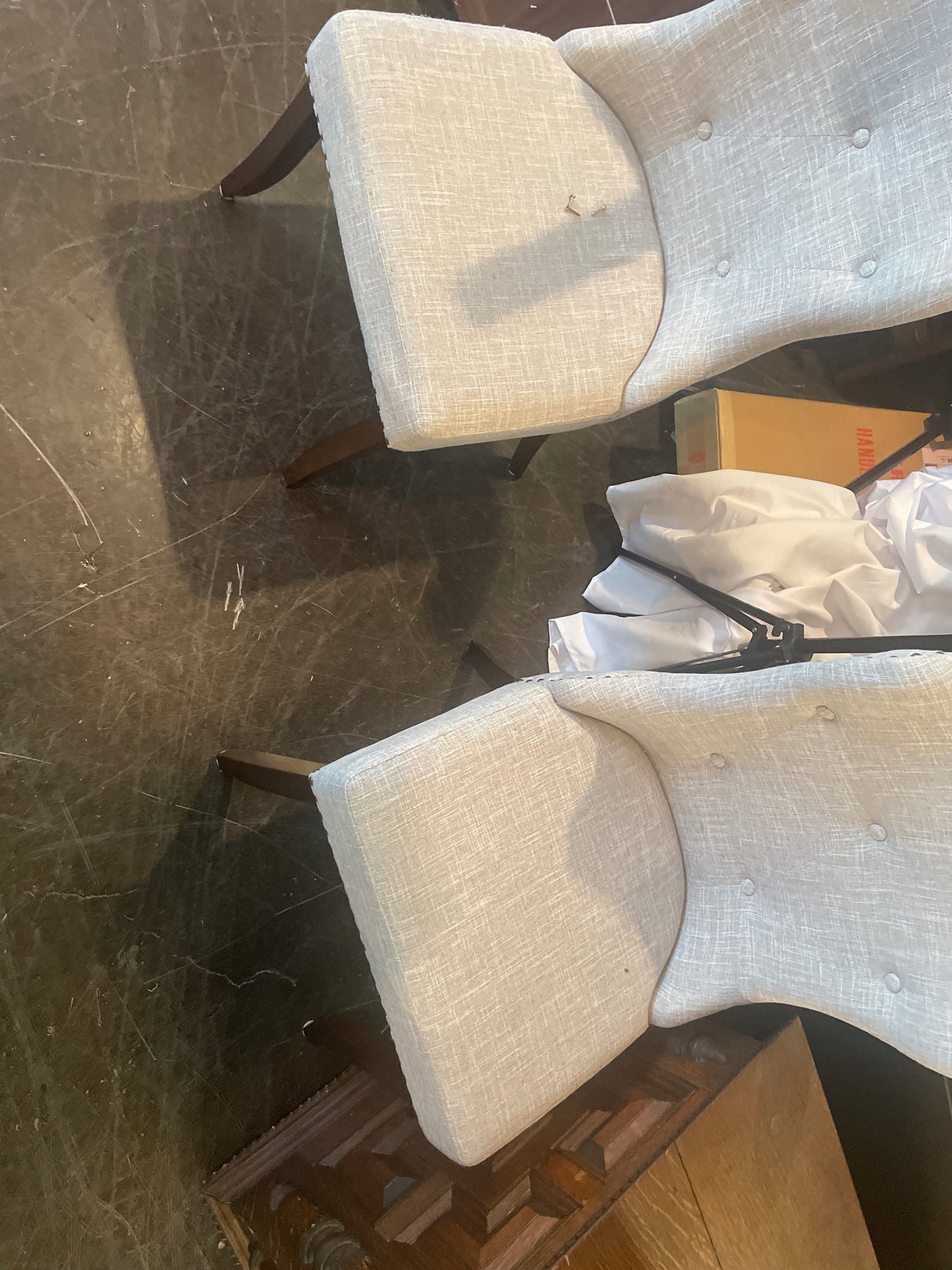 Grey Linen Blend Chair With Rivets (Set of 2)