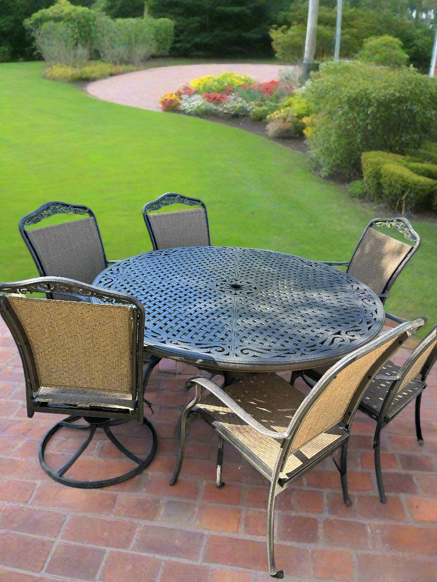 Large Metal Table and 5 Chairs Patio Set