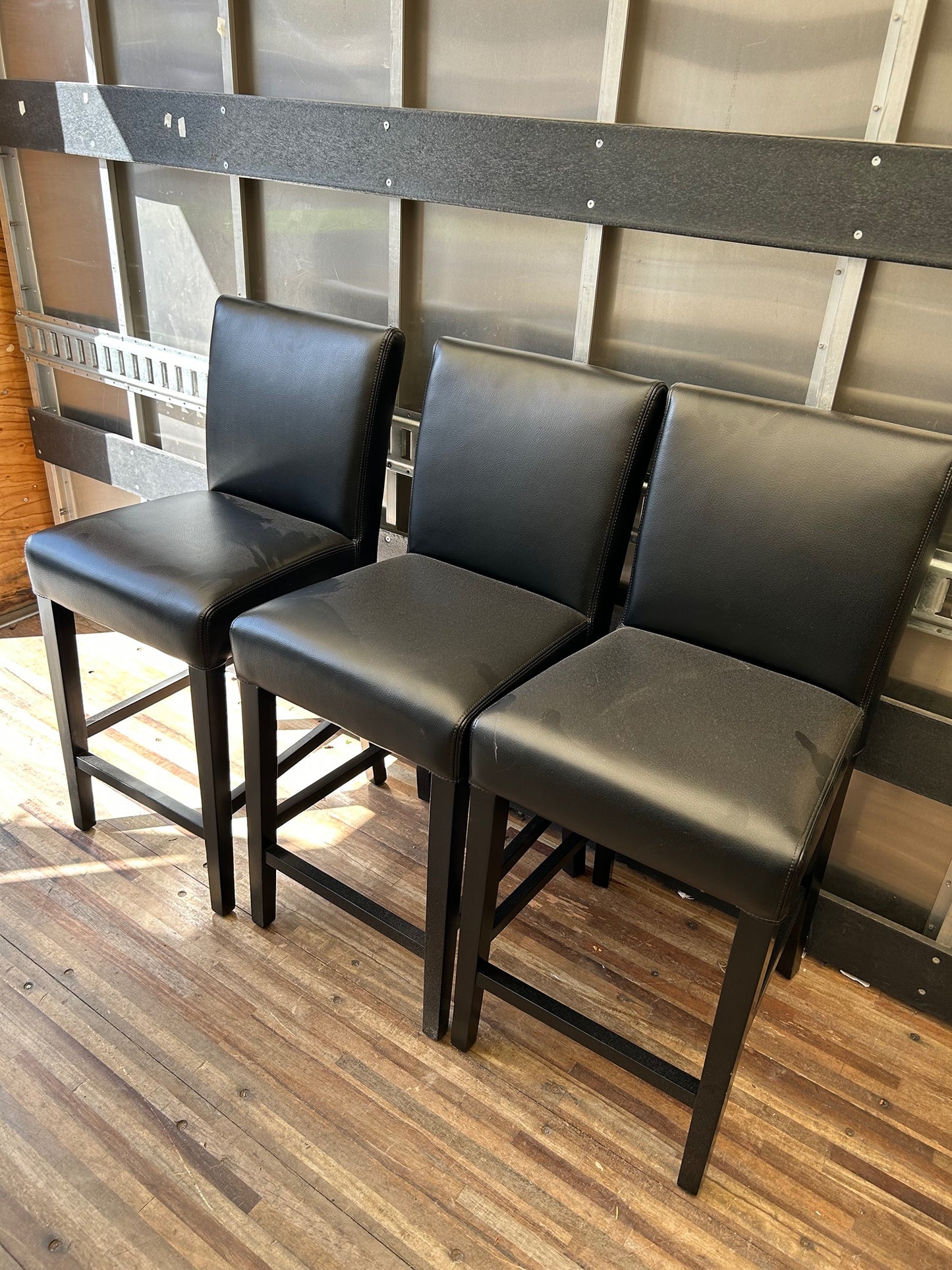 Crate and Barrel: Lowe Onyx Leather Counter Stool with Ebony Wood Legs (Three Available)