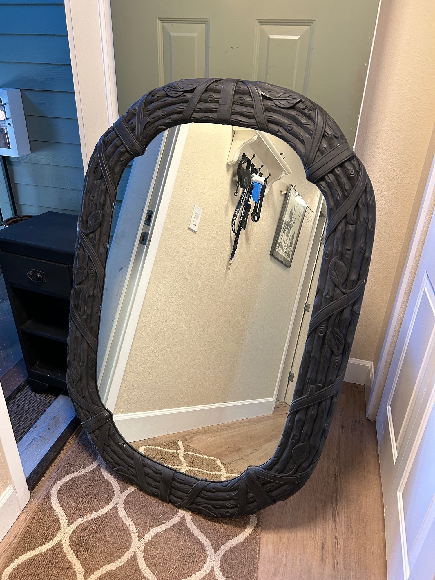 Black Textured Oval Mirror