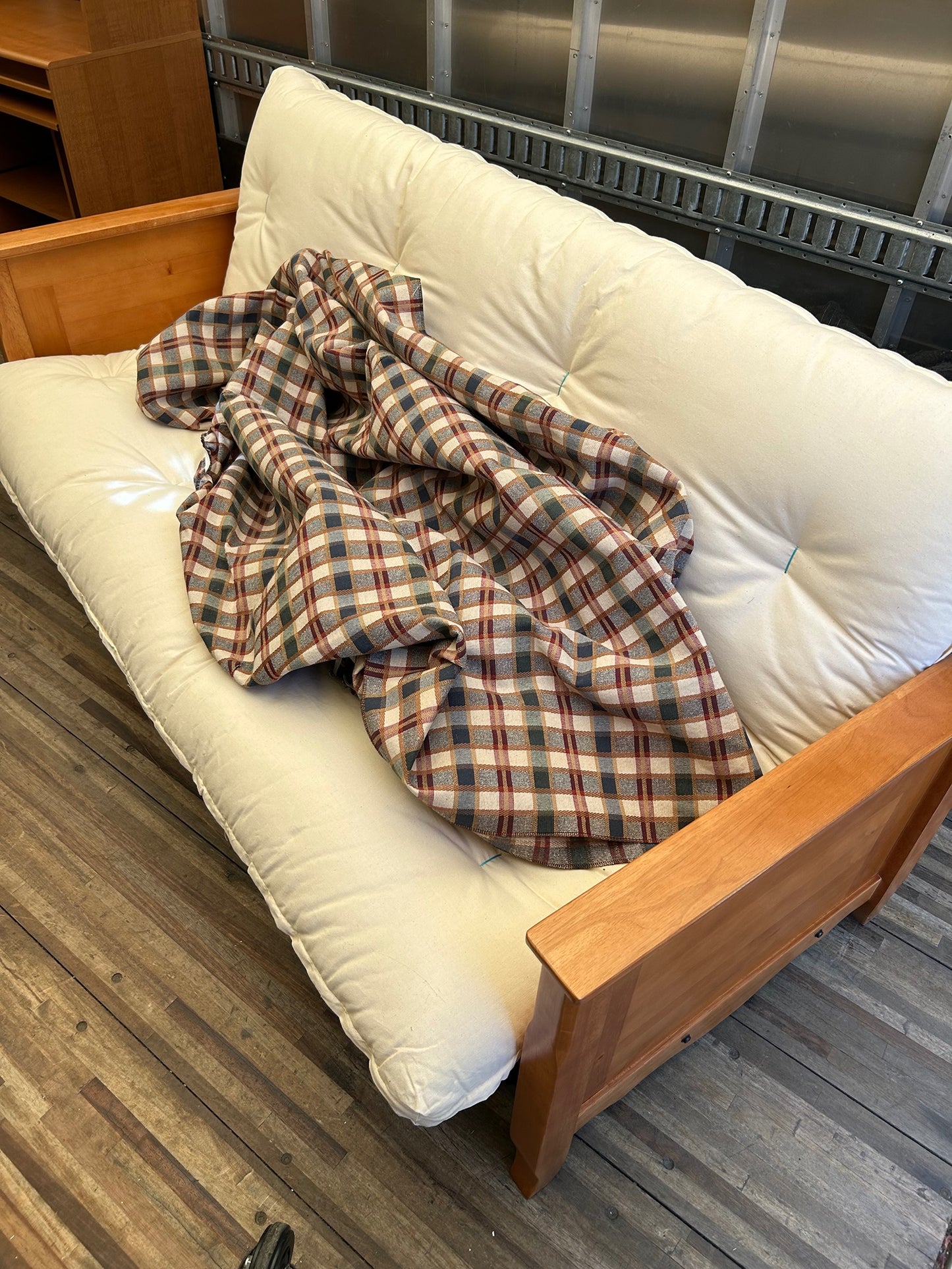 Futon, with Plaid Slip Cover