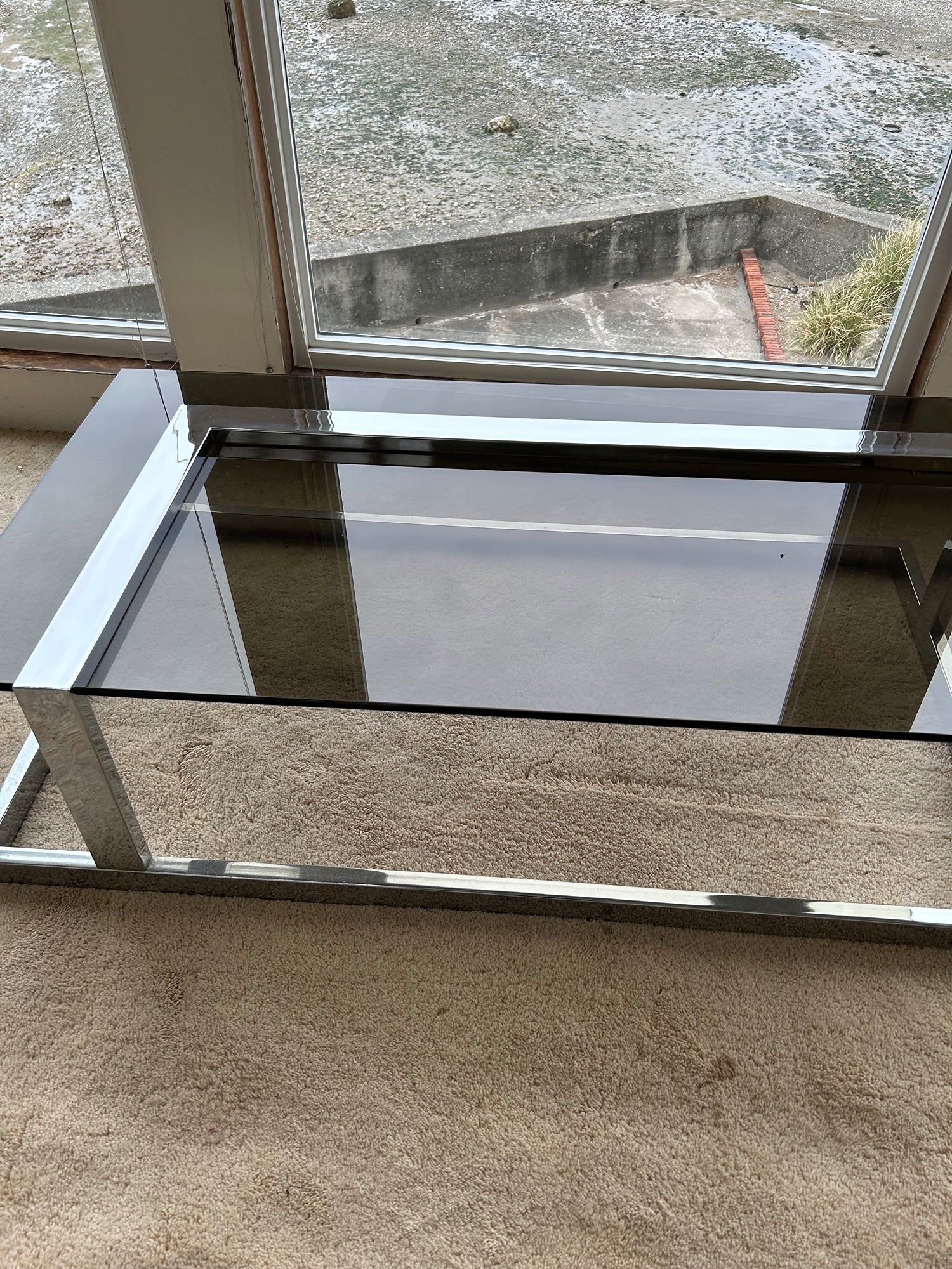 Modern Chrome and Smoked Glass Coffee Table