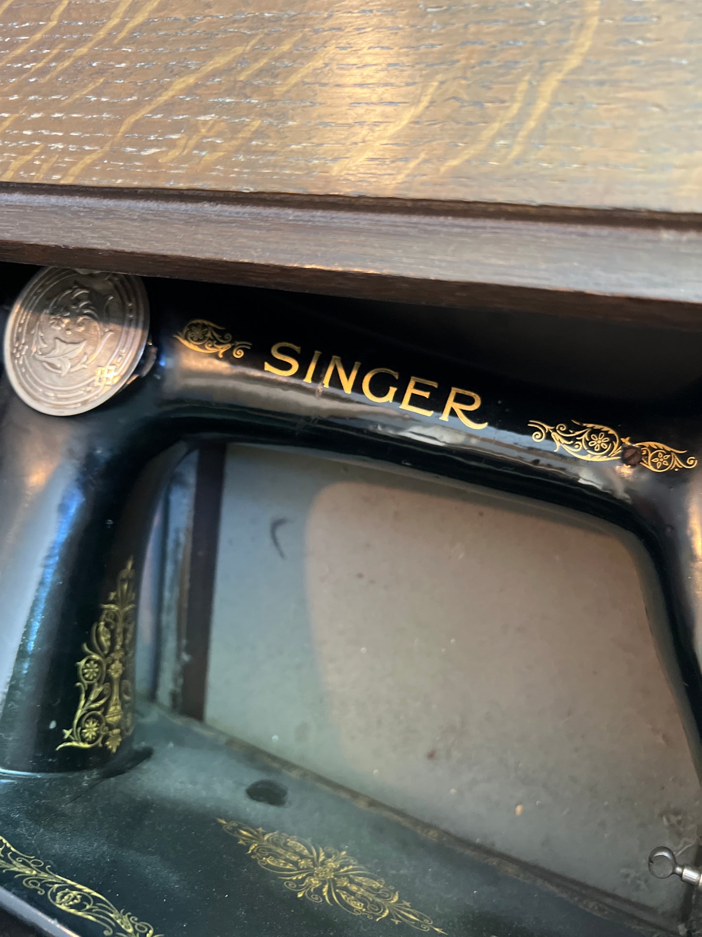 Vintage Singer Sewing Machine Cabinet with Built-in Machine