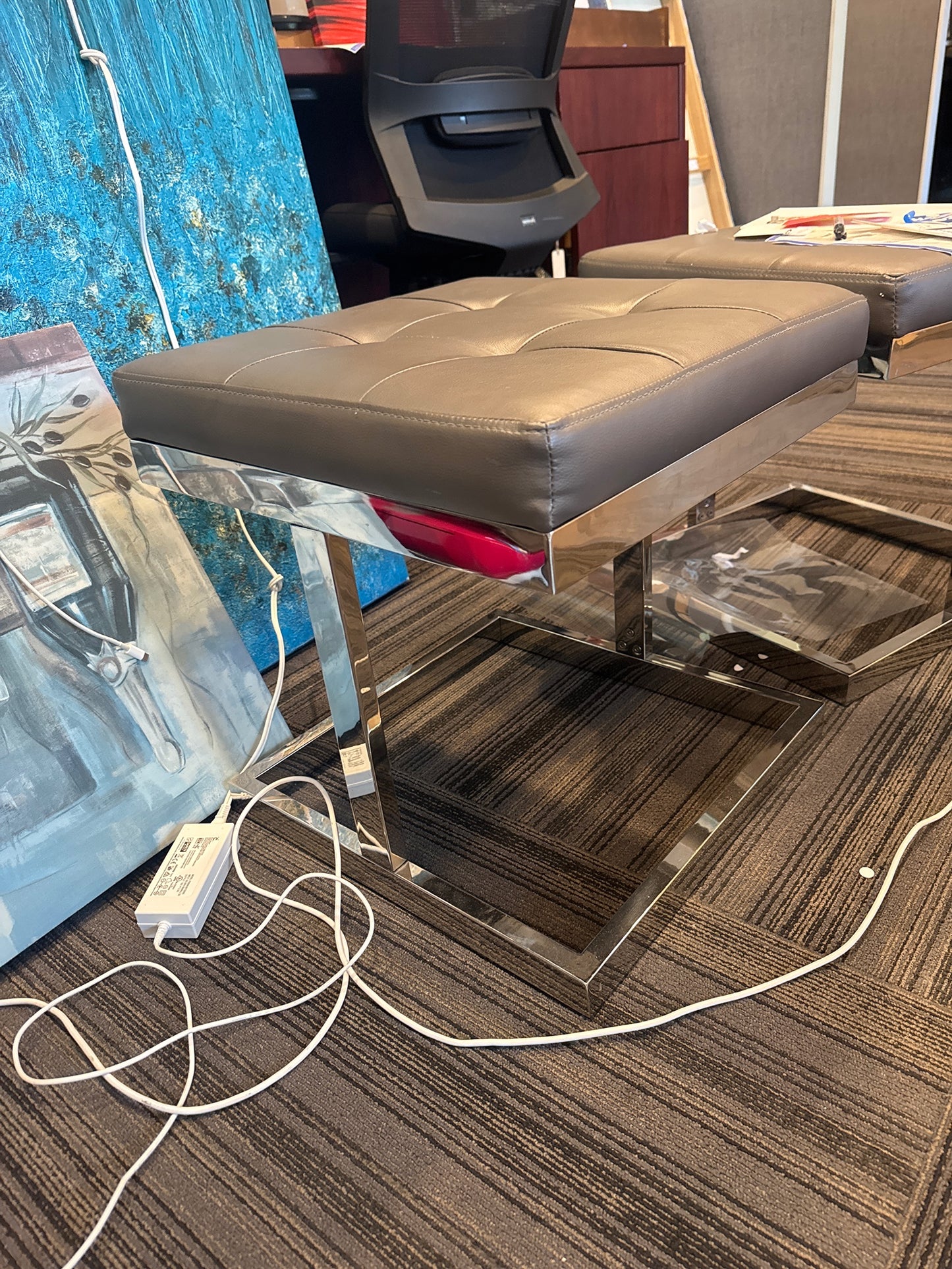 Modern Chrome & Faux Leather Stool