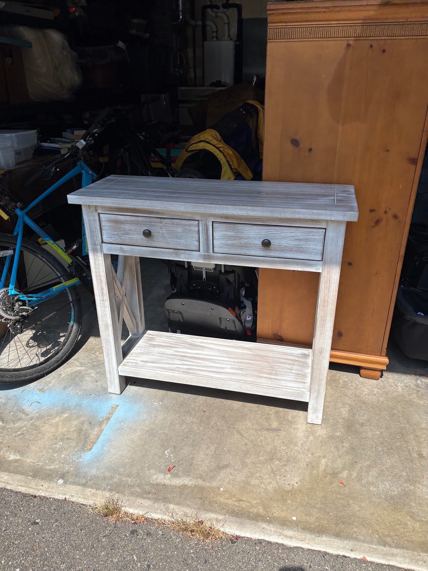 Rustic Whitewashed Wood Console Table with Two Drawers