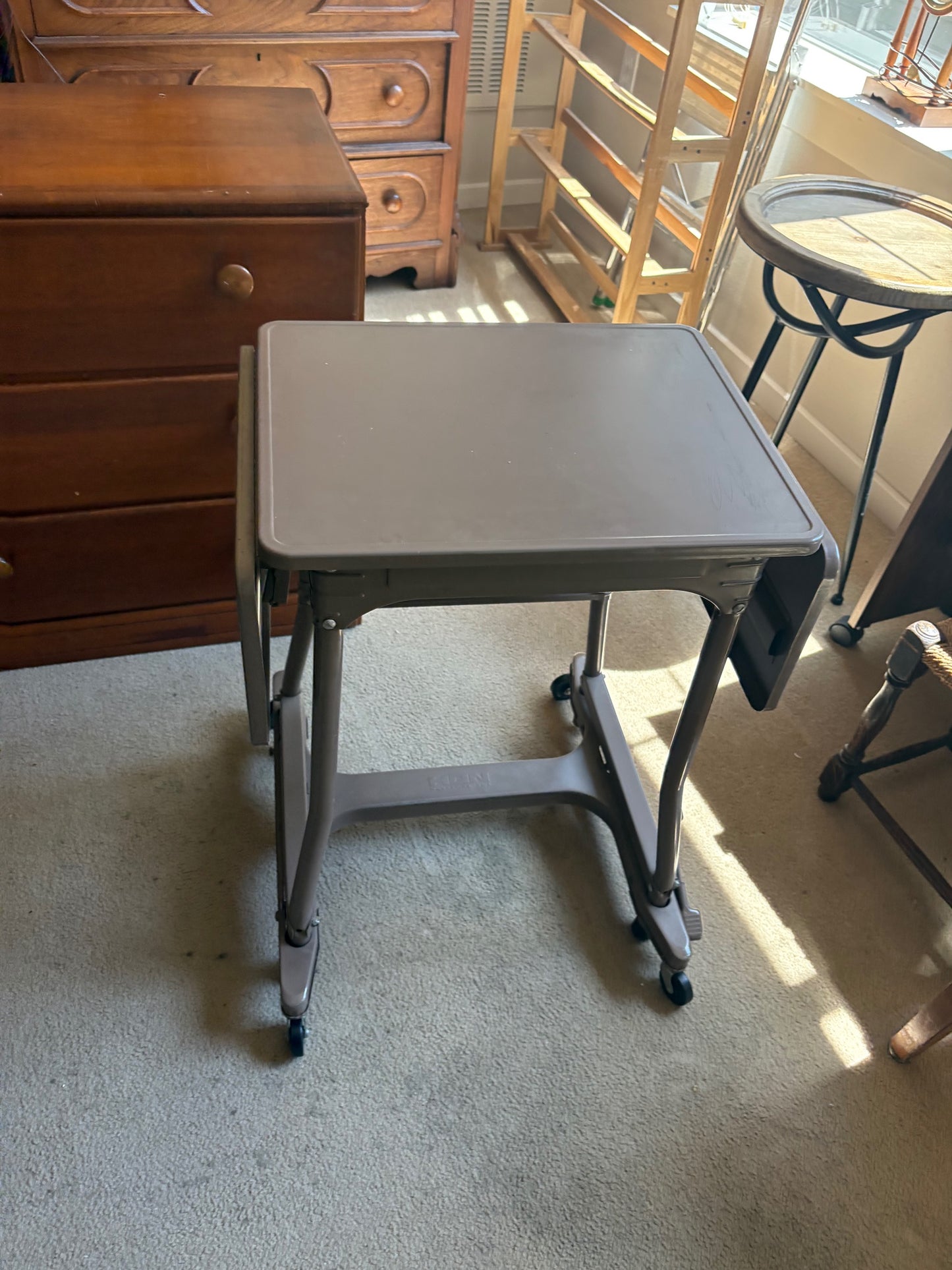 Practical Rolling Side Table with Drop Leaves