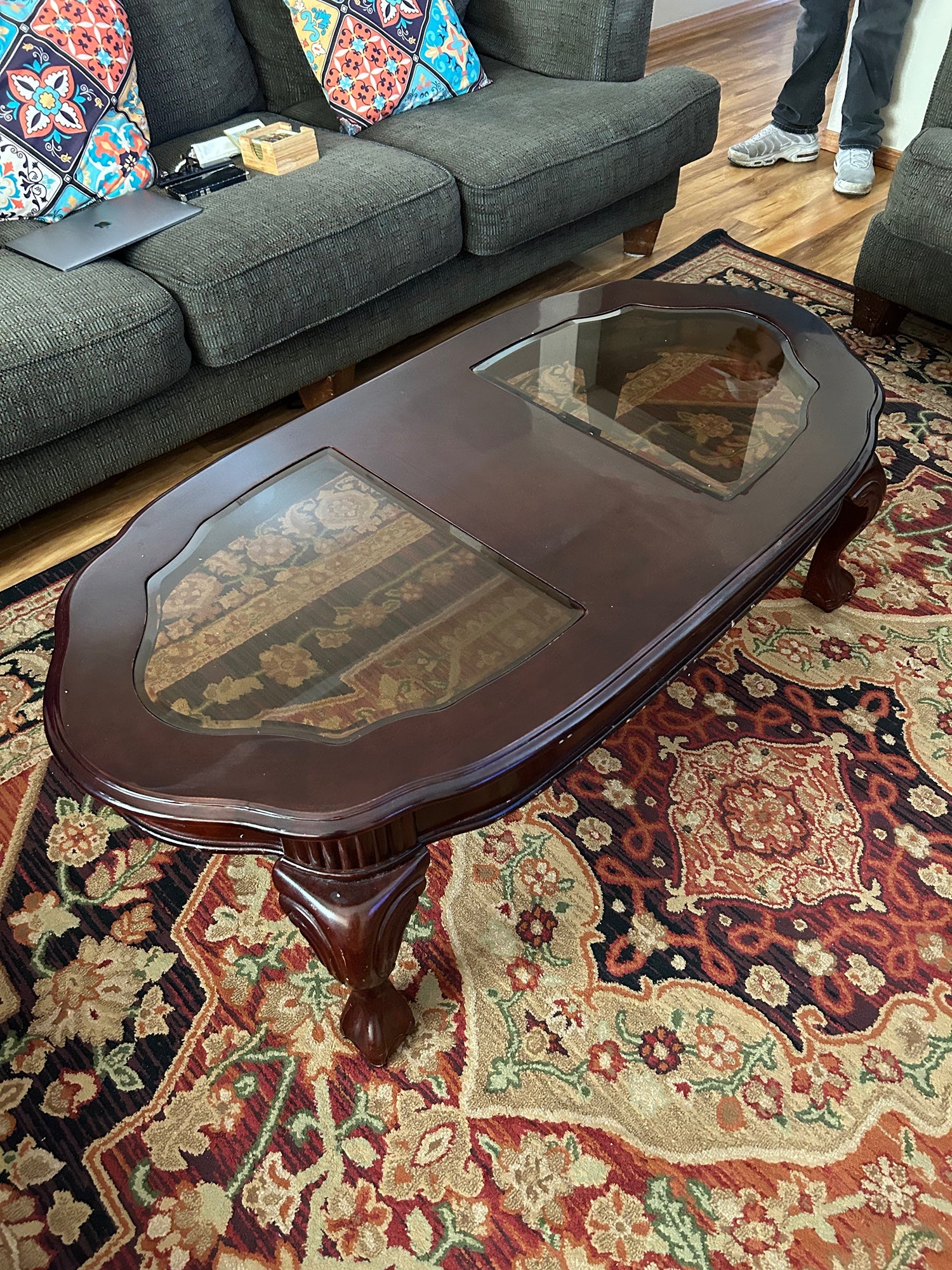 Dark Wood Coffee Table with Glass Top Inserts