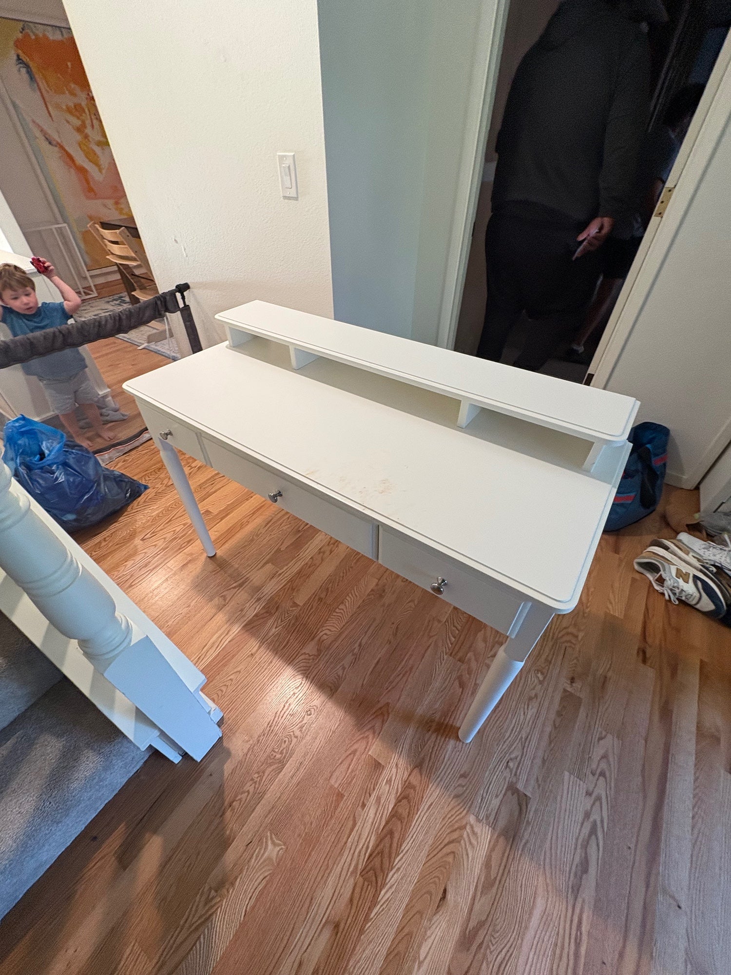 White Wood Writing Desk with Drawers