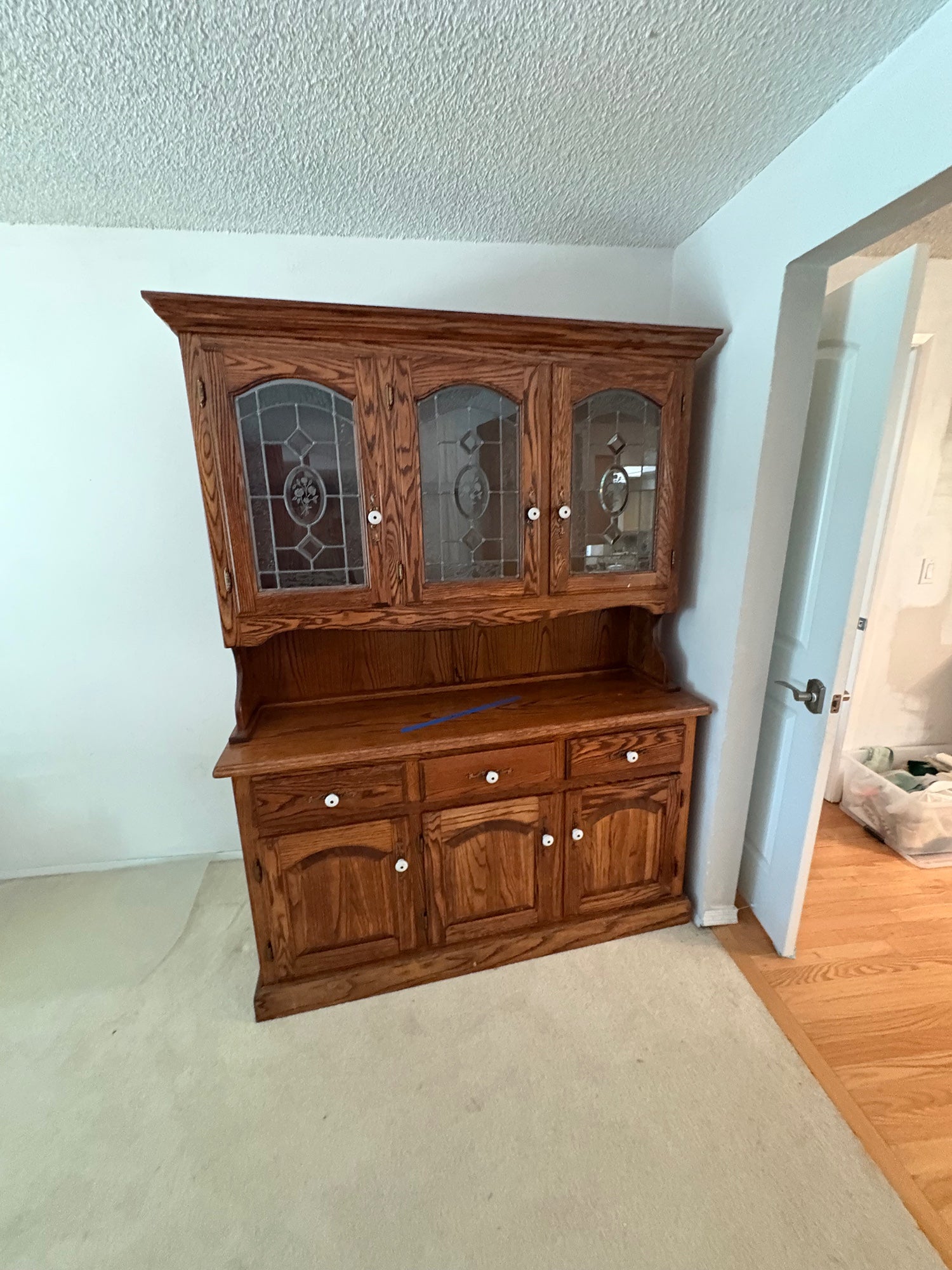 Rustic Hardwood China Cabinet with Glass Doors - no glass shelves