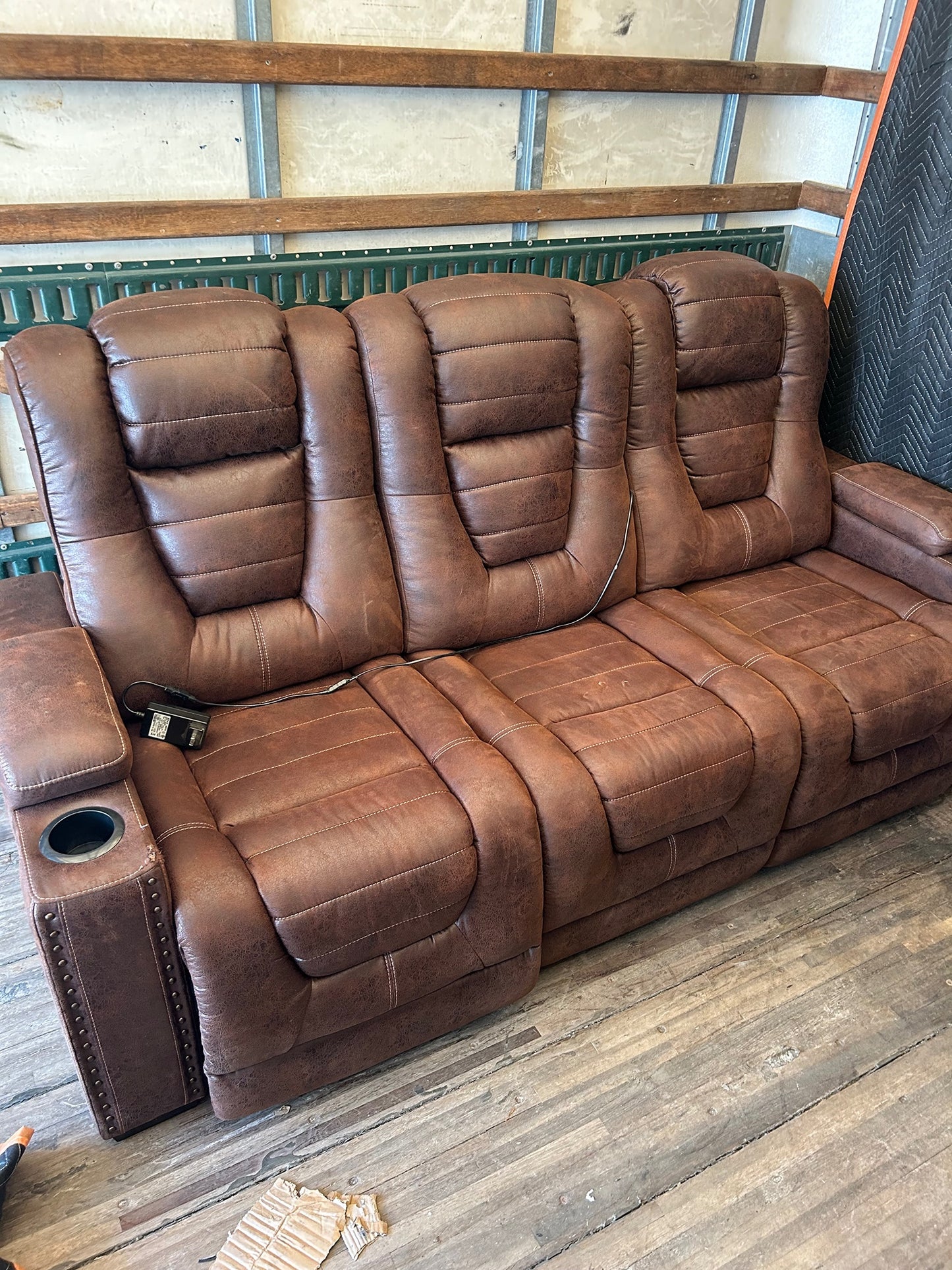 Brown Reclining Sofa with Cup Holders