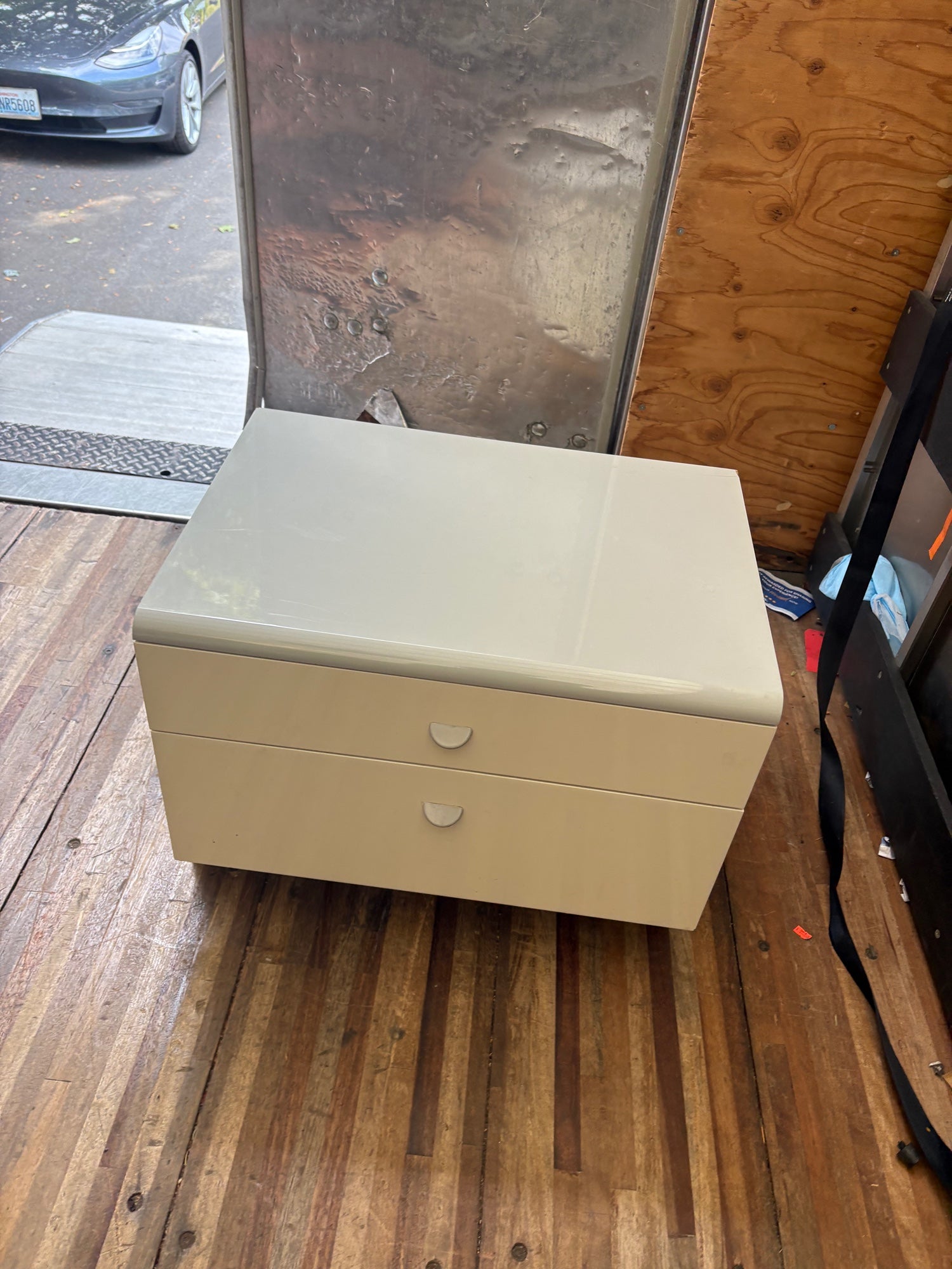 Pair of Two-Drawer Modernist Cream Nightstand