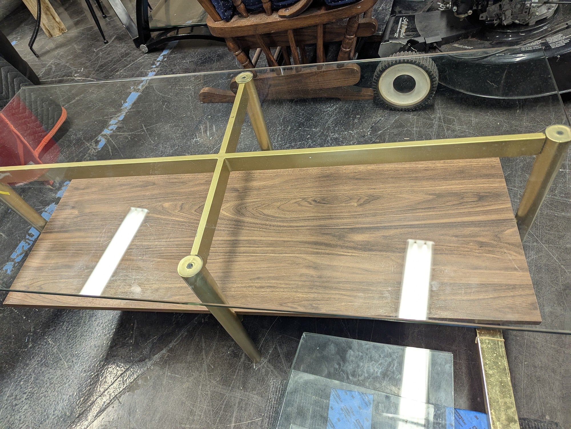 Mid-Century Modern Glass Top Coffee Table with Gold Frame