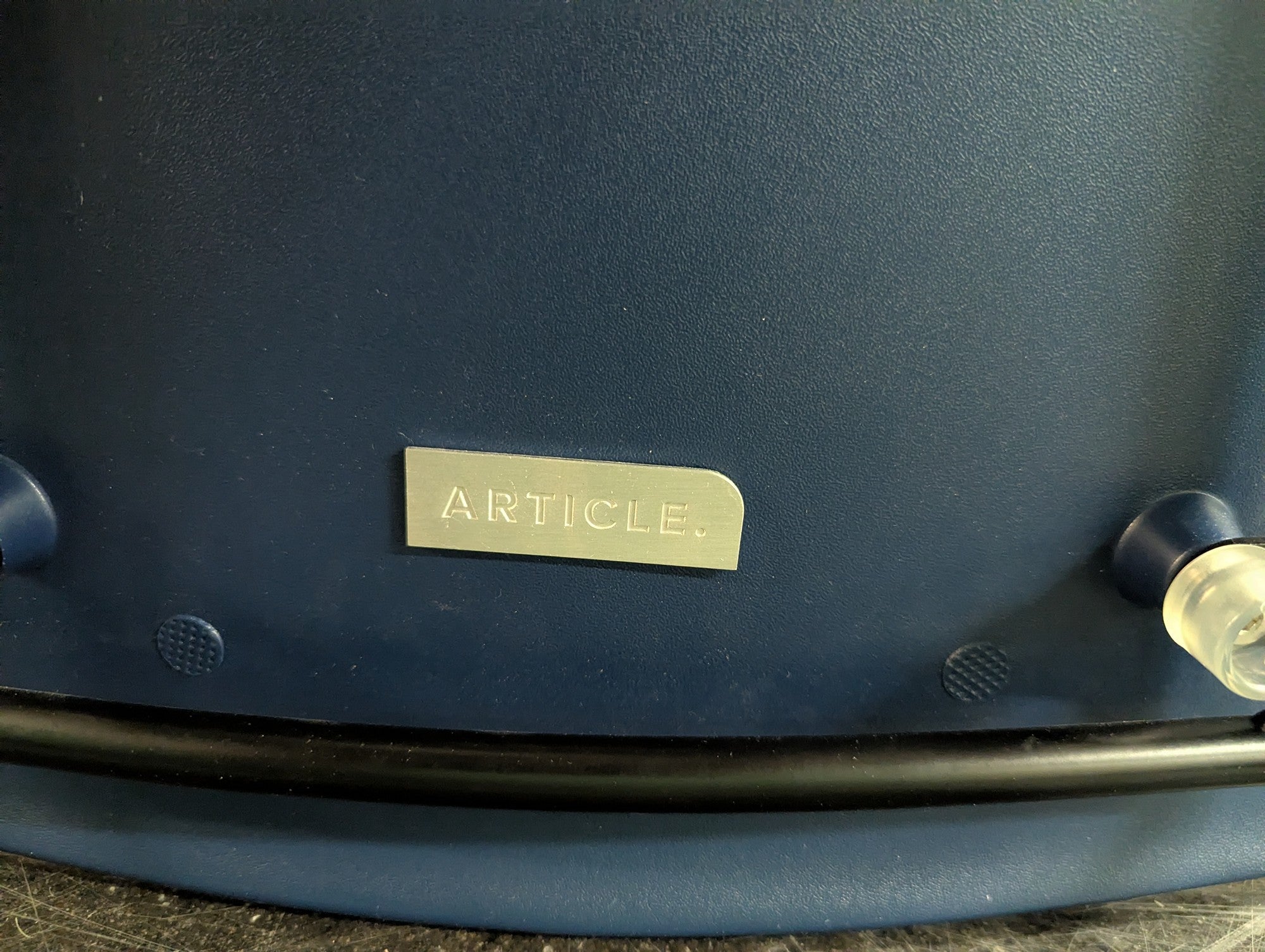 Pair of Article Navy Blue Counter Stools with Black Metal Legs