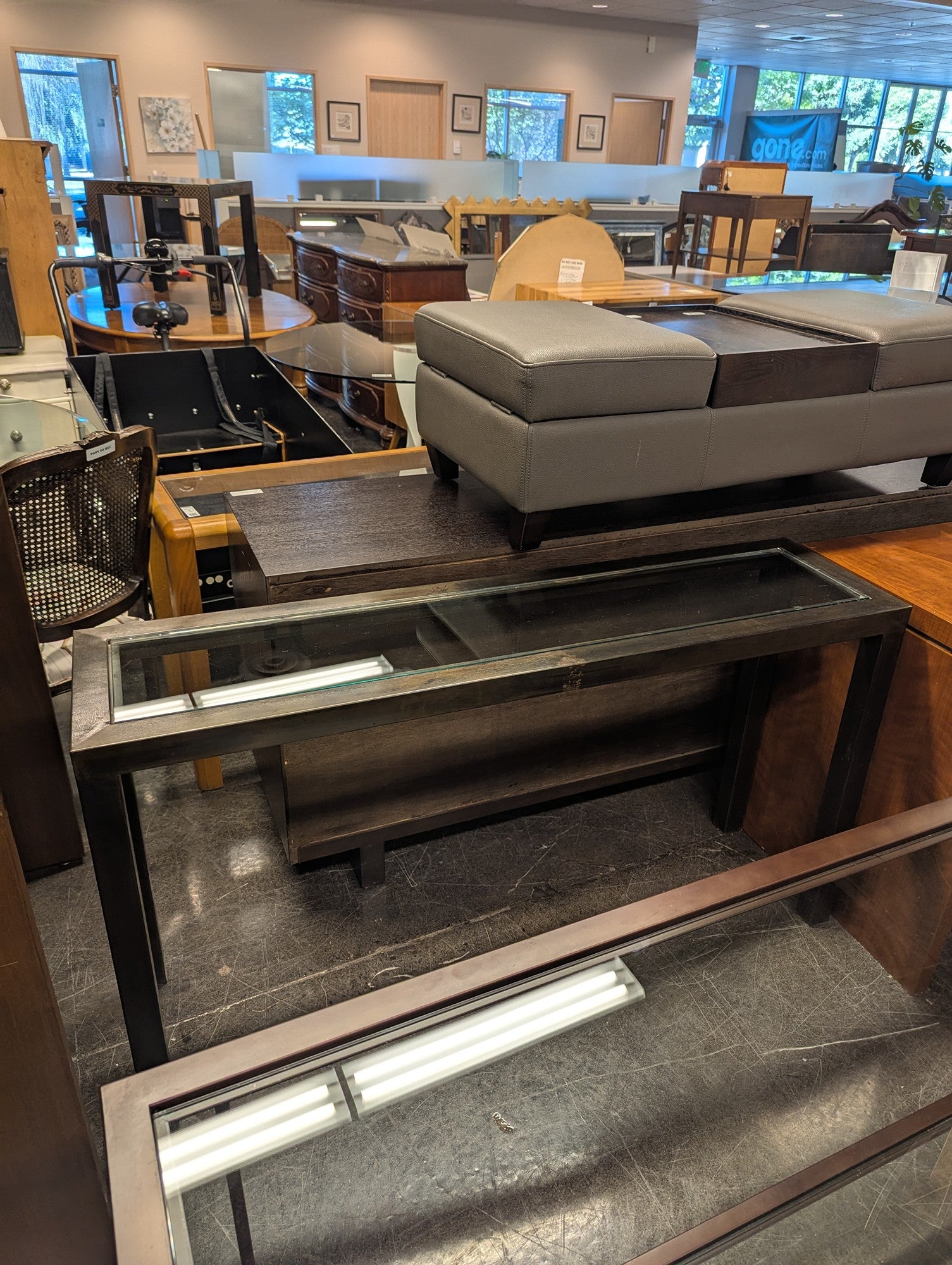 Modern Dark Wood Console Table with Glass Top