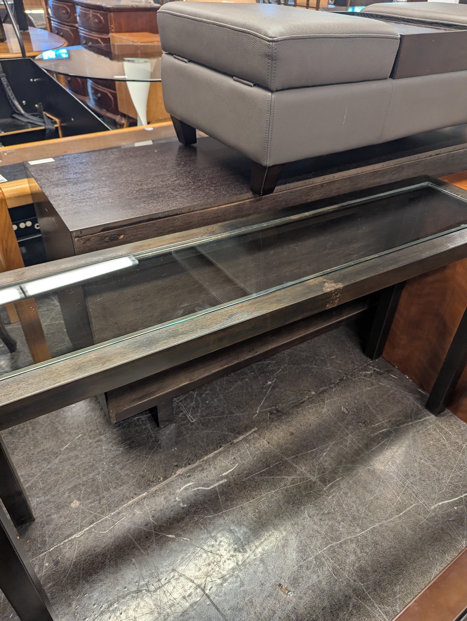 Modern Dark Wood Console Table with Glass Top