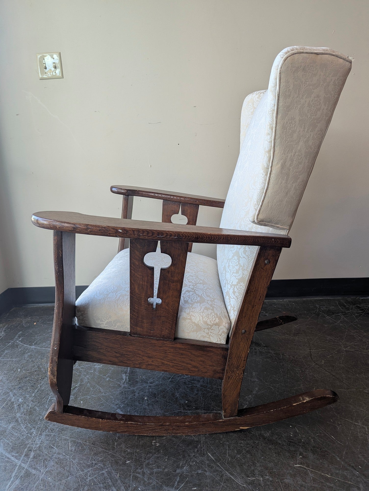 Vintage Arts & Crafts Carved Wood Rocking Chair