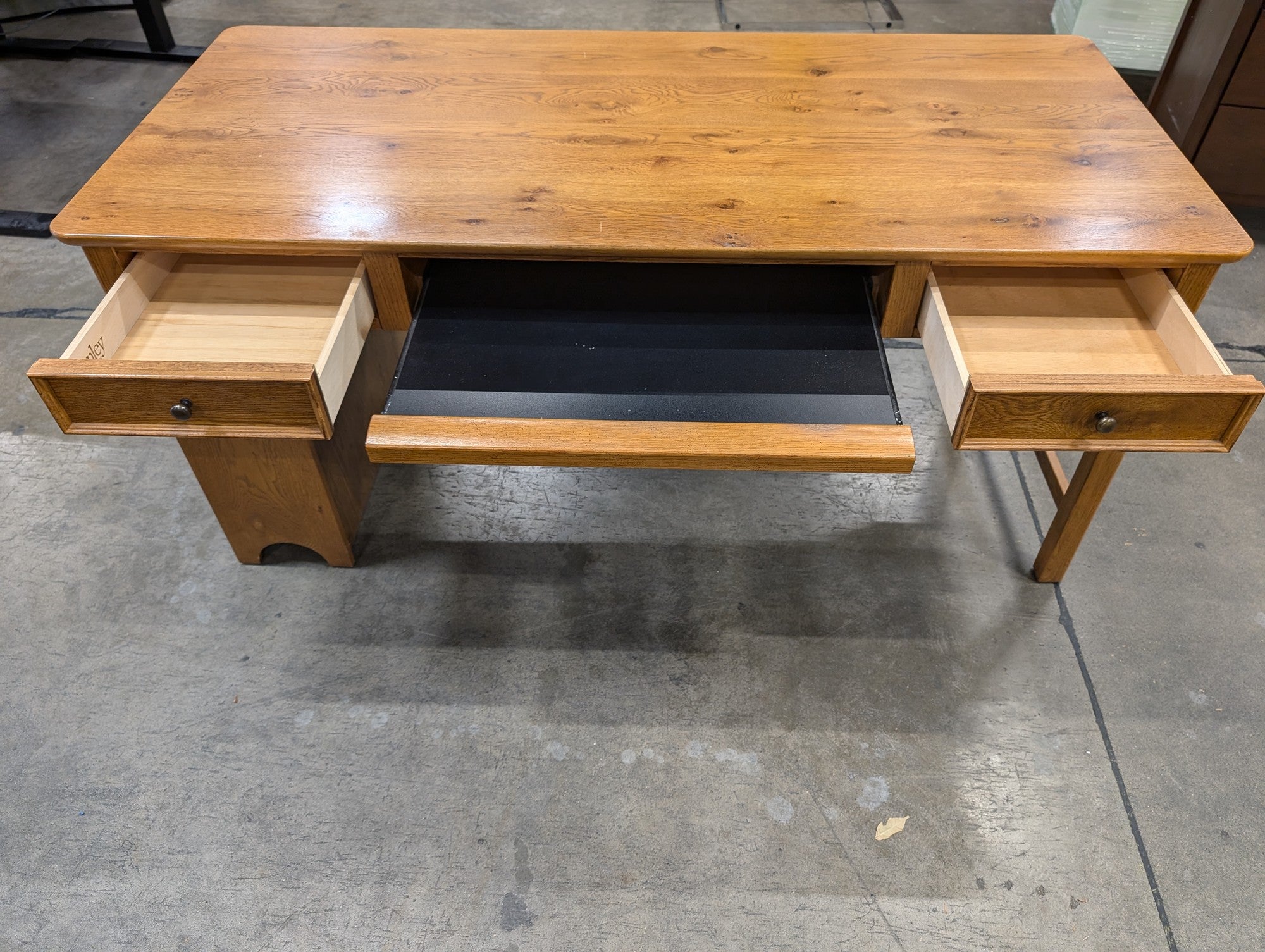 Stanley Furniture Sturdy Wood Writing Desk with Drawers and Keyboard Tray