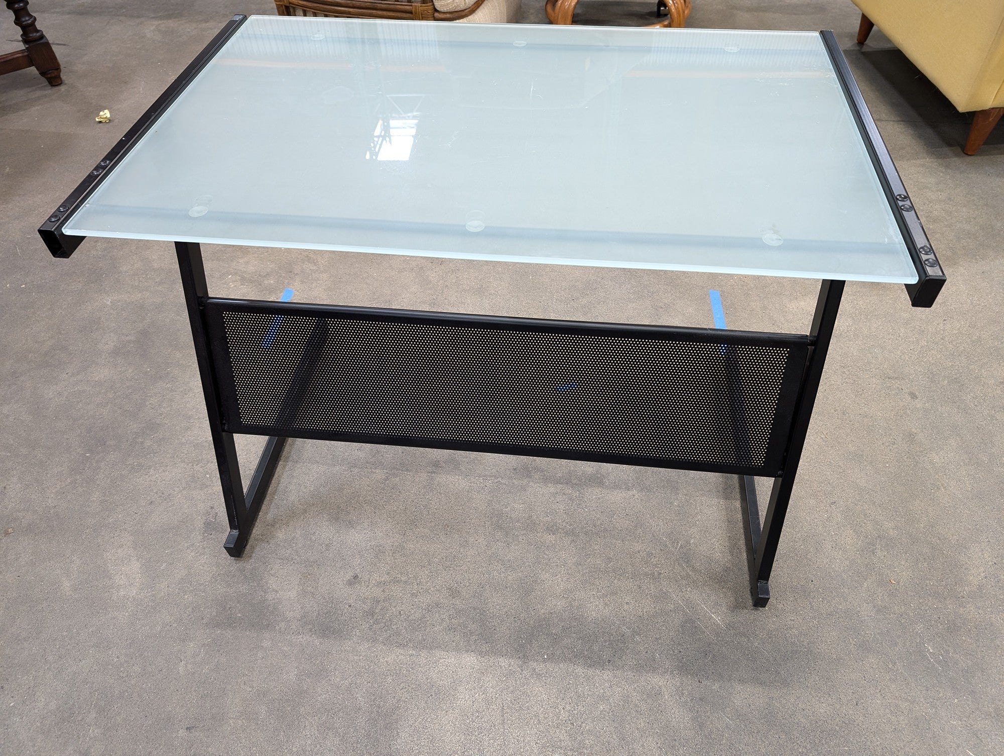 Modern Frosted Glass Top Desk with Storage Shelf