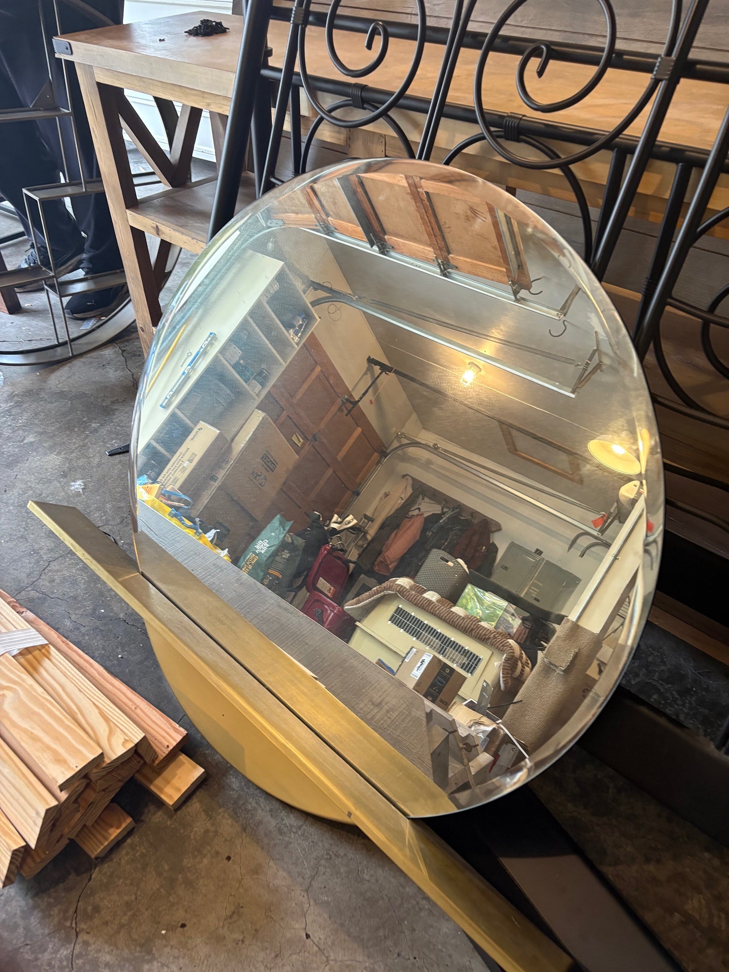 Large Round Wall Mirror Gold Tone Frame