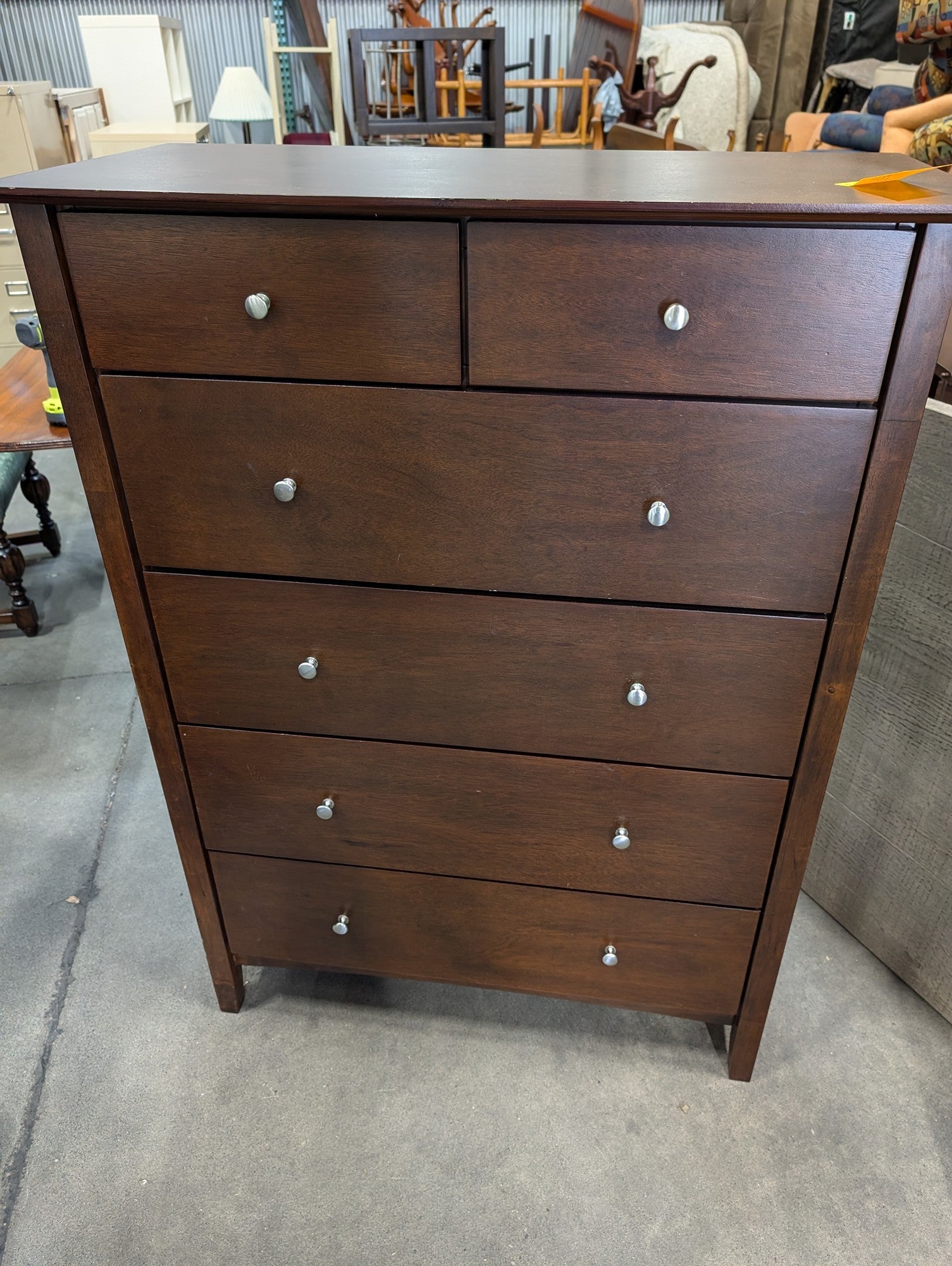 Dark Brown Wood Six-Drawer Storage Chest