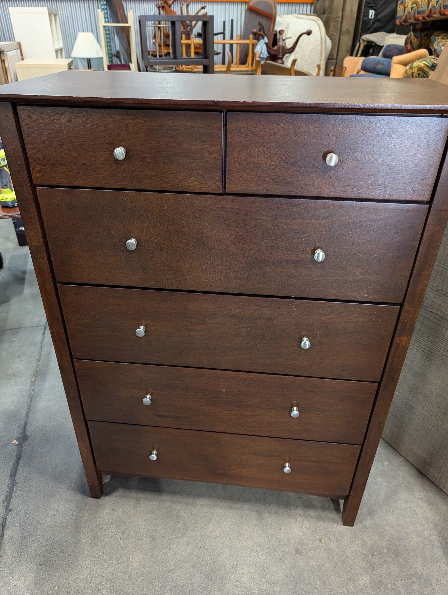 Dark Brown Wood Six-Drawer Storage Chest
