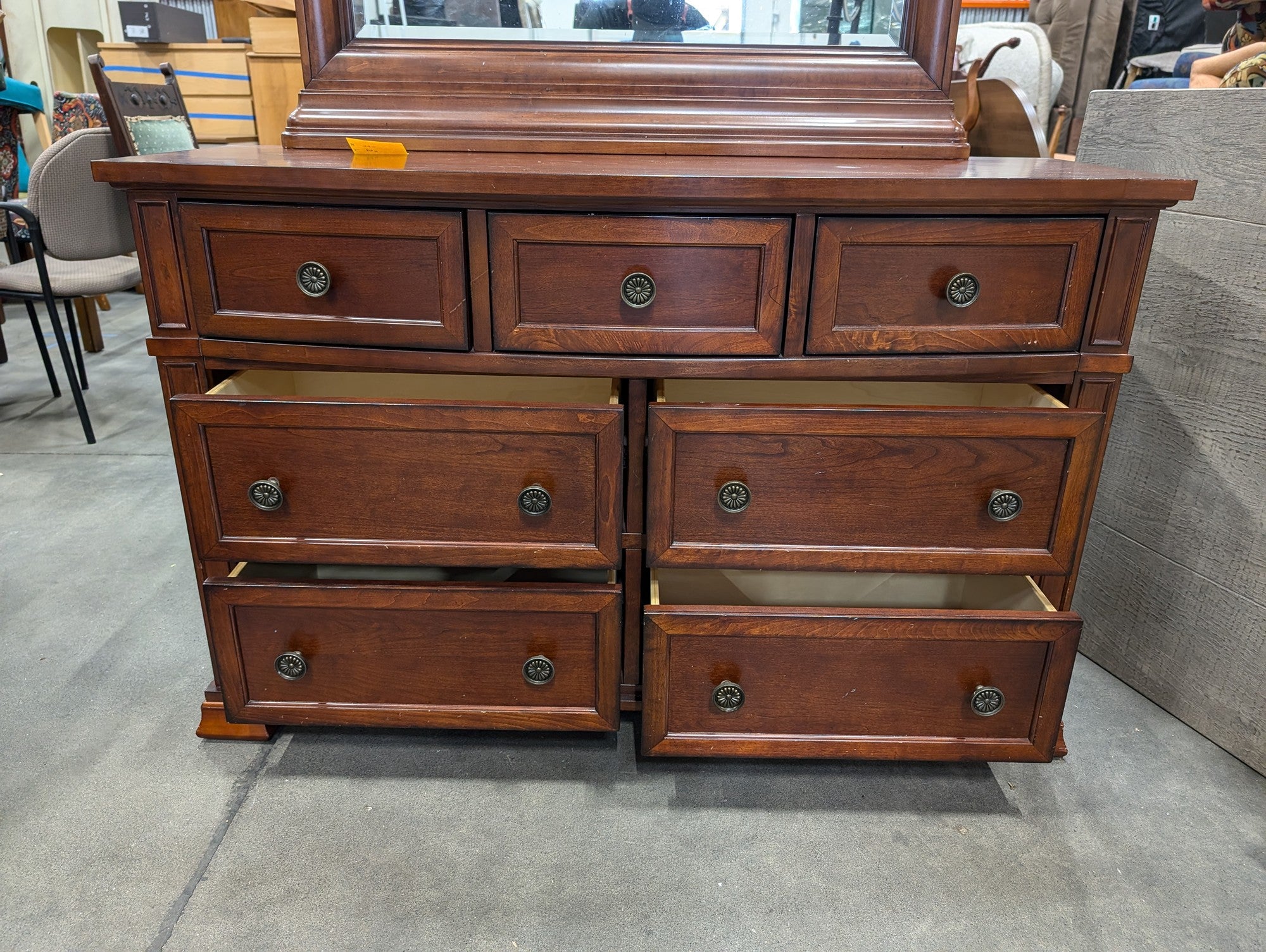 Bassett Richly Stained Wood Dresser with Matching Mirror