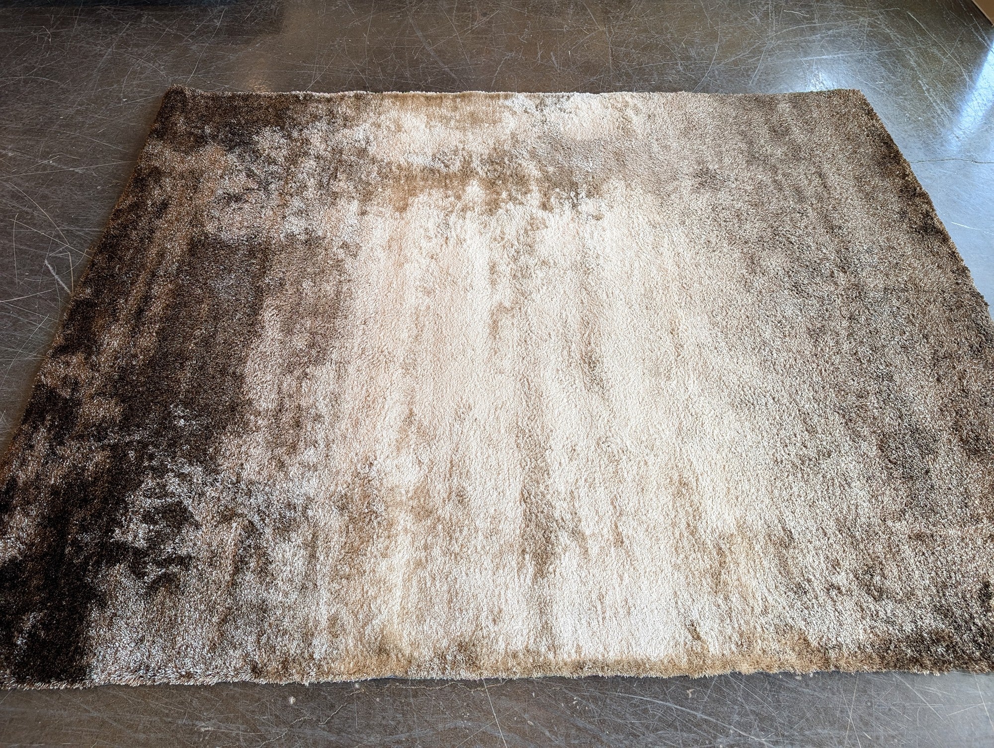 Plush Ombre Shaggy Area Rug - Brown Beige Gradient