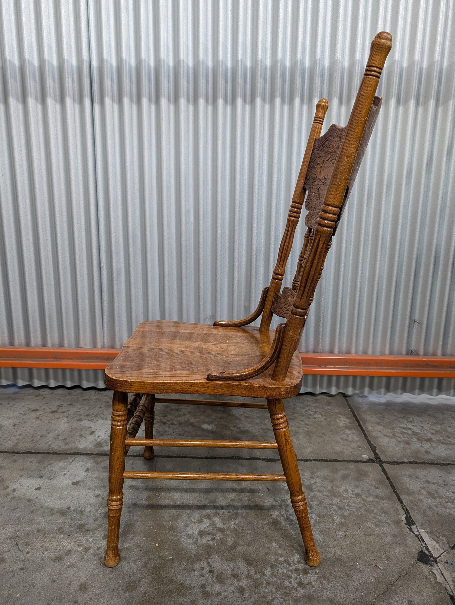 Vintage Oak Pressed Back Dining Side Chair