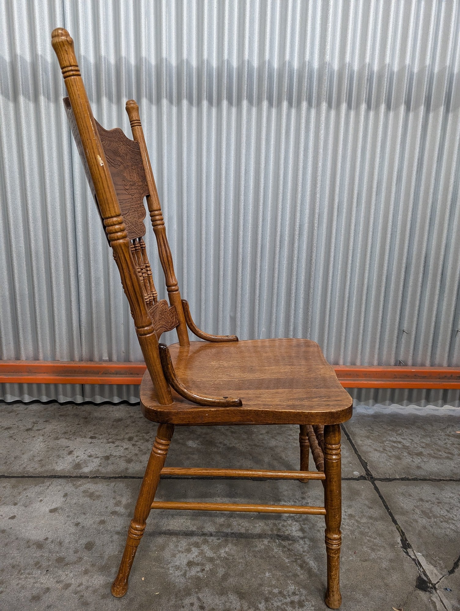 Vintage Oak Pressed Back Dining Side Chair