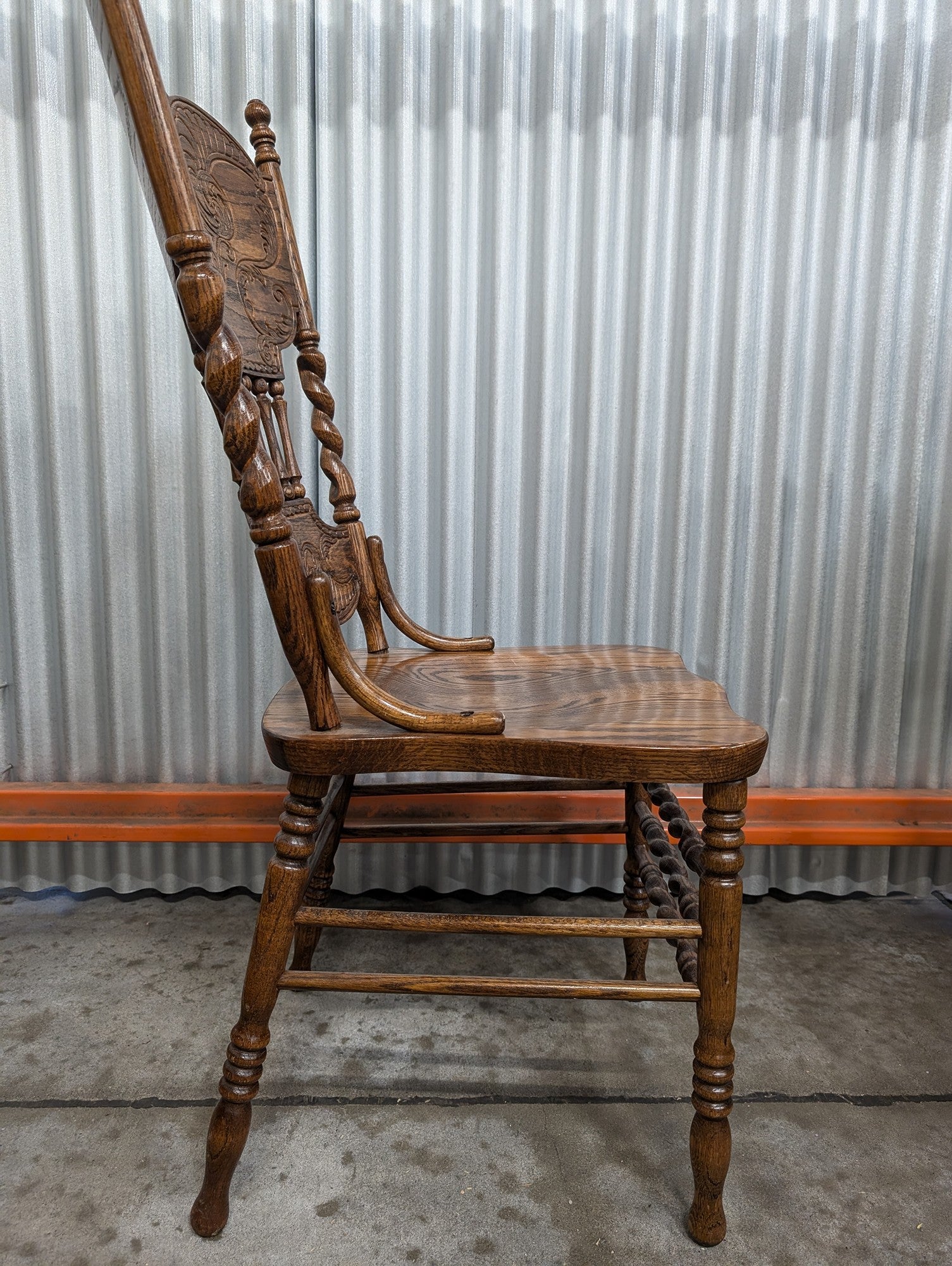 Set of Four H. W. Hullis & Sons Inc. Carved Oak Barley Twist Dining Chair