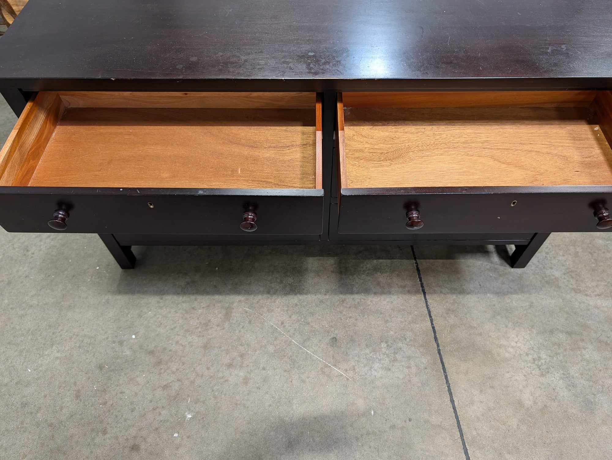 Dark Brown Six-Drawer Dresser with Knob Pulls