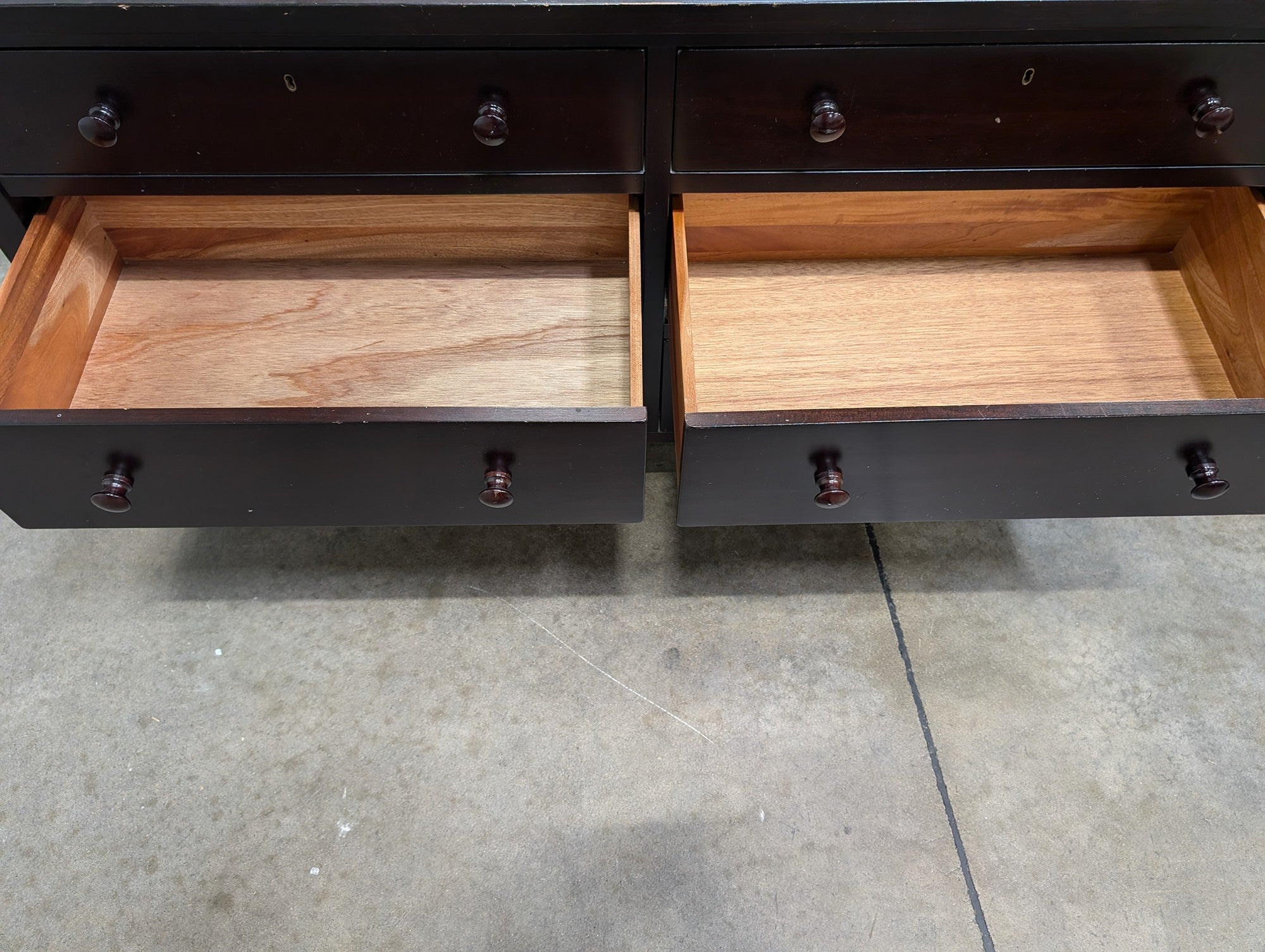 Dark Brown Six-Drawer Dresser with Knob Pulls