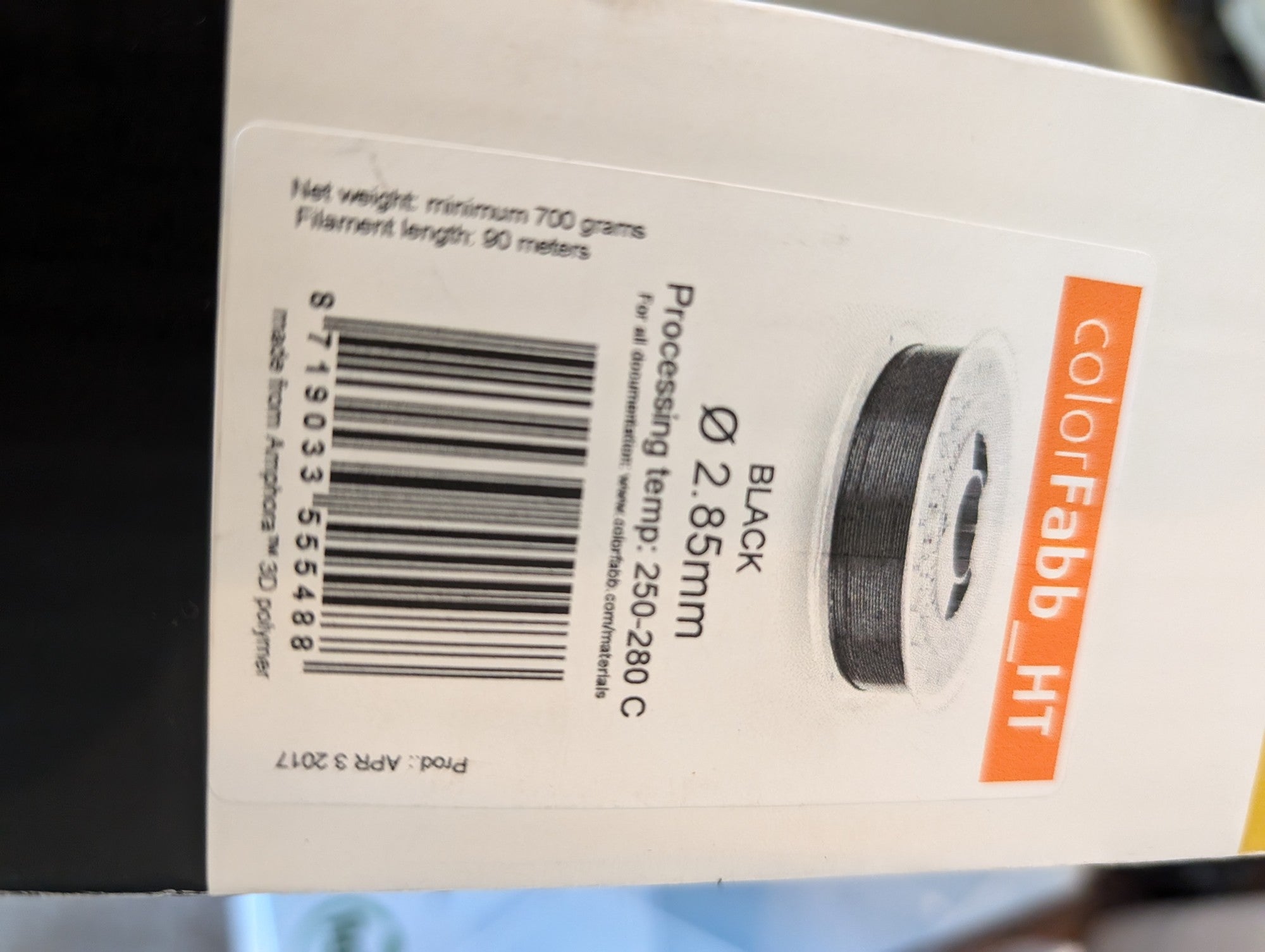 ColorFabb HT Amphora Co-Polyester 3D Printing Filament Black 2.85mm Unopened
