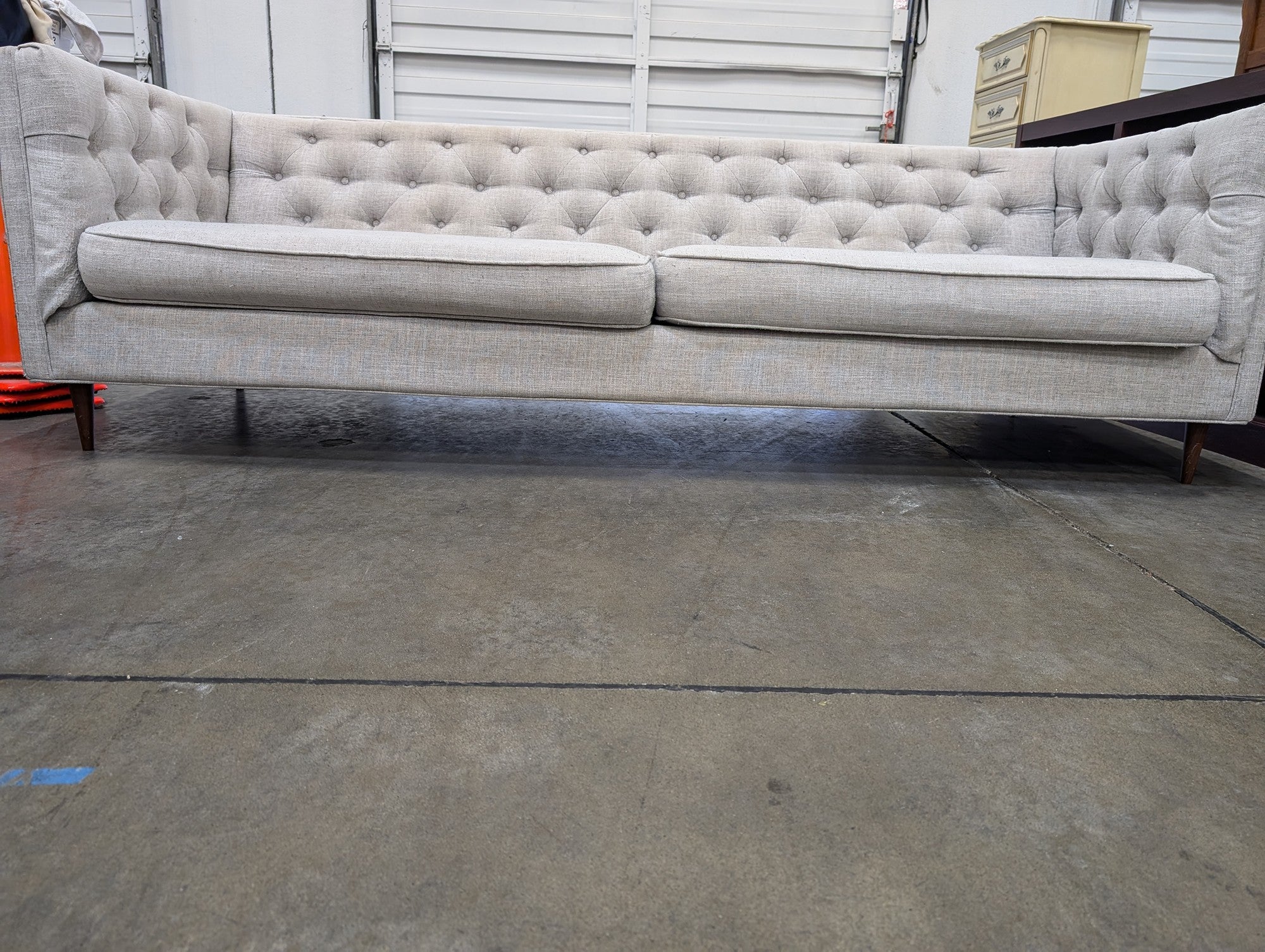 Light Grey Tufted Mid-Century Modern Inspired Sofa