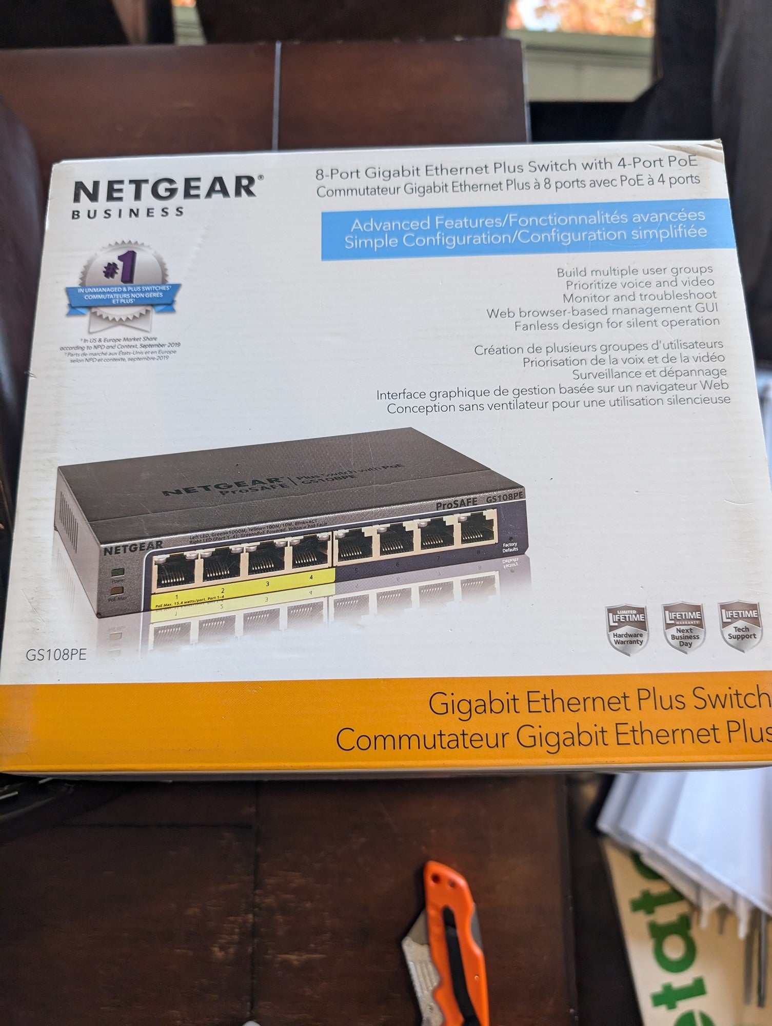 NETGEAR ProSAFE GS108PE-300NAS 8-Port Gigabit Ethernet Plus Switch with 4-Port PoE - New in Box