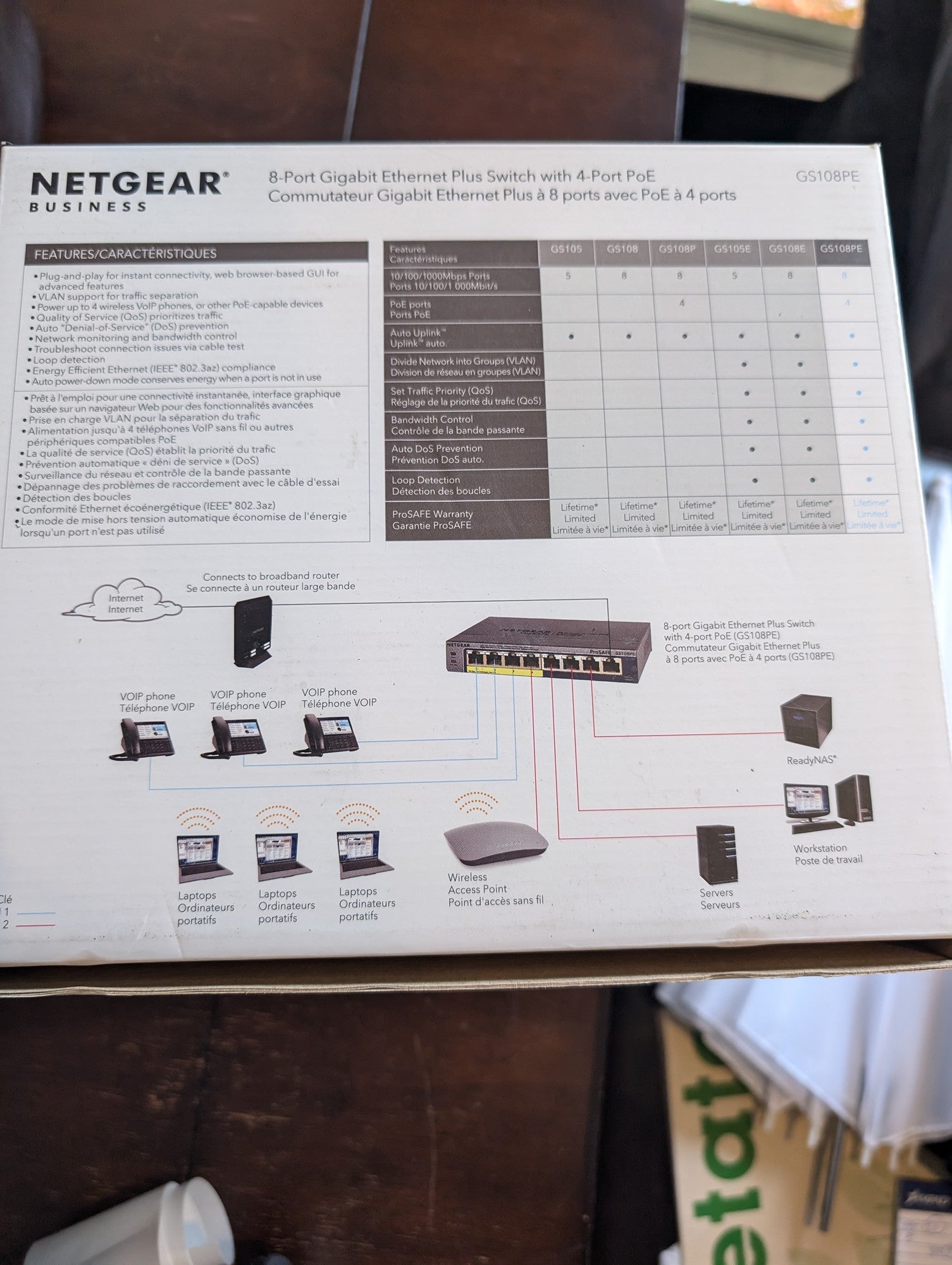 NETGEAR ProSAFE GS108PE-300NAS 8-Port Gigabit Ethernet Plus Switch with 4-Port PoE - New in Box