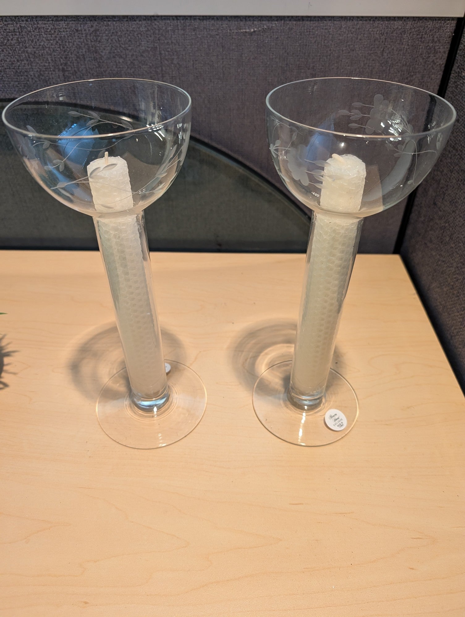 Princess House Clear Glass Etched Decorative Candle Holders Pair