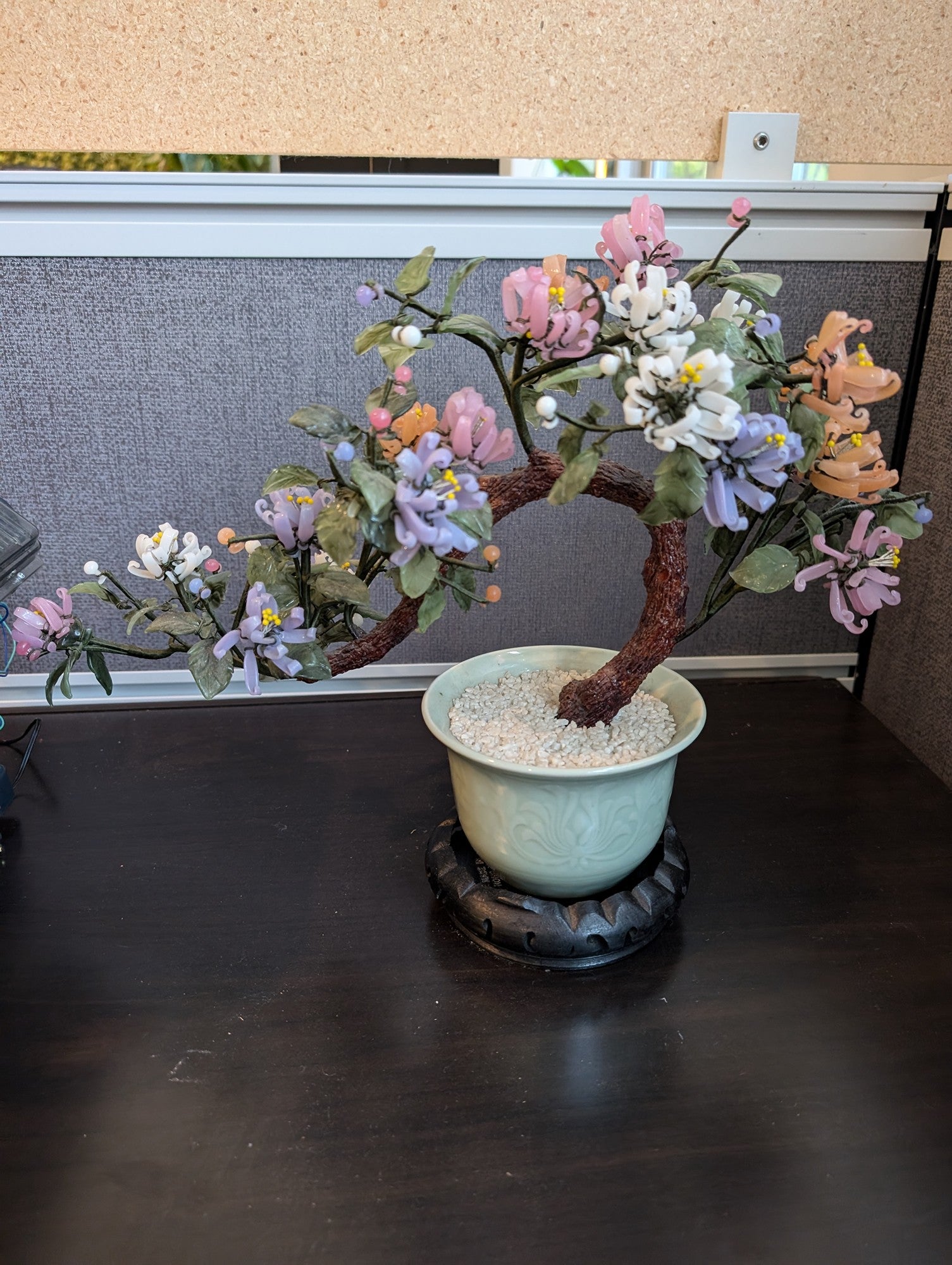 Vibrant Glass Floral Bonsai Tree Sculpture Potted Display