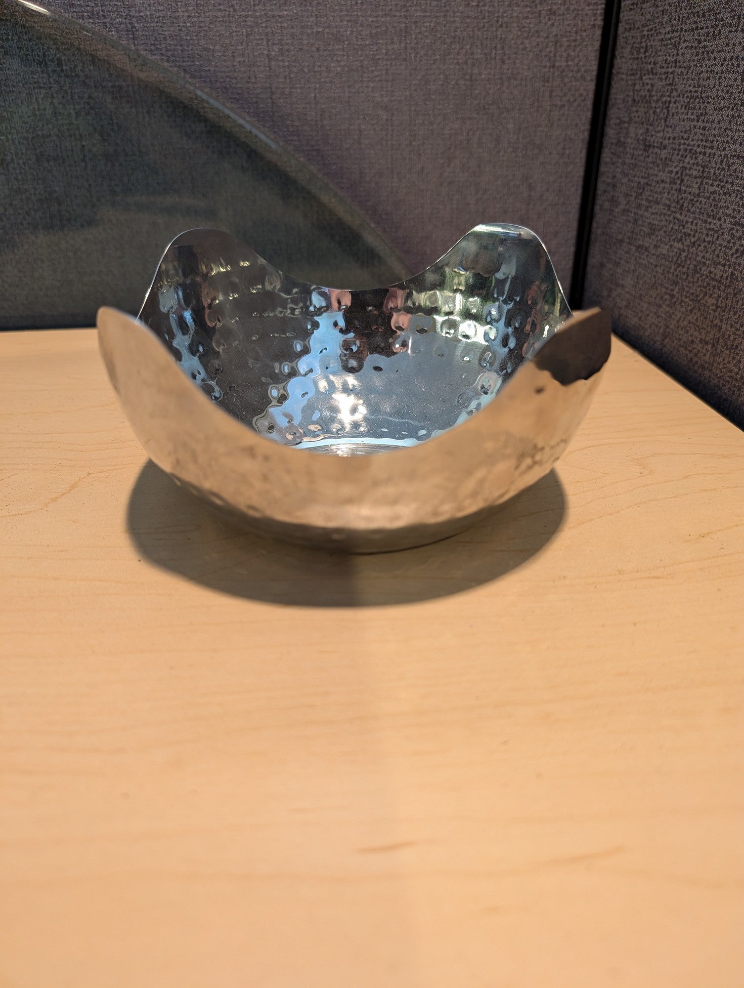 Textured Silver-Tone Metal Wavy Rim Bowl