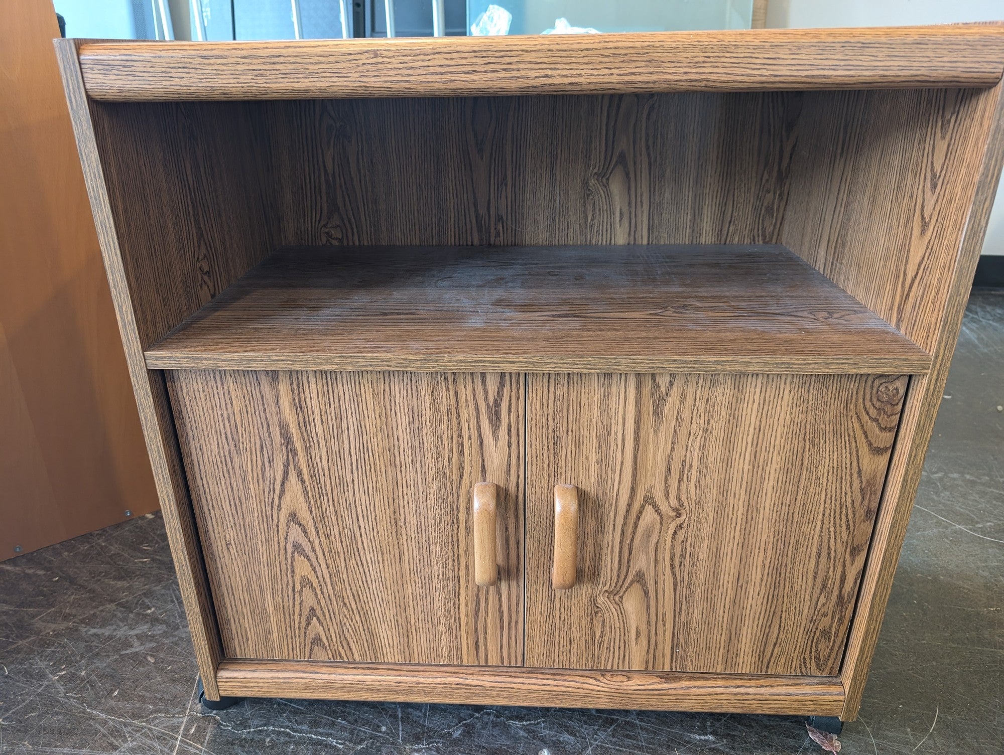 Compact Wood Grain Storage Cabinet with Shelves
