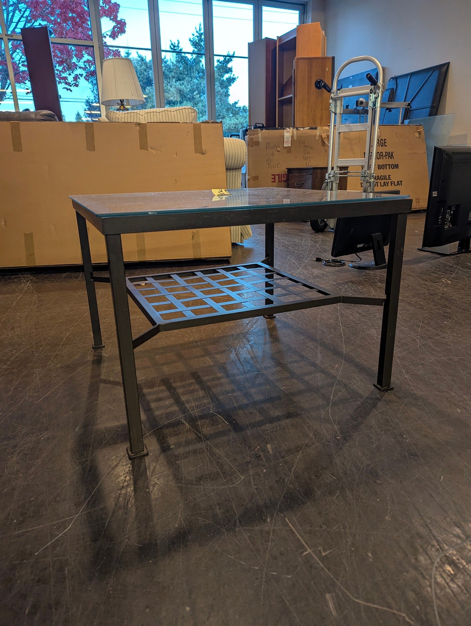 Modern Black Metal Frame Glass Top Square End Table