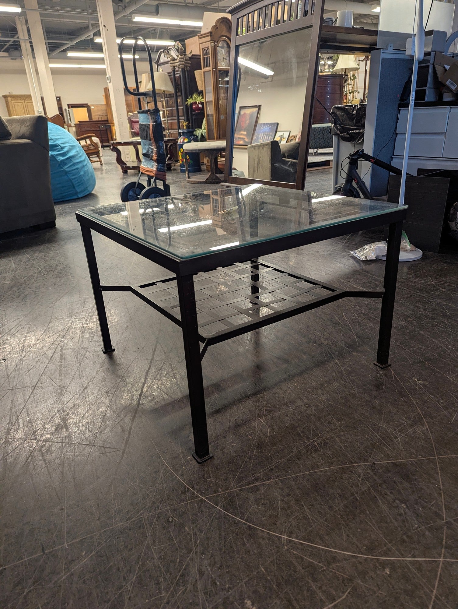 Modern Black Metal Frame Glass Top Square End Table