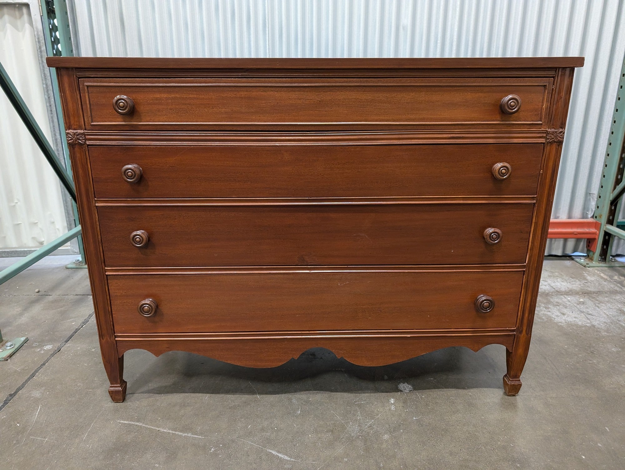 Dark Red Wood Four- Drawer Dresser