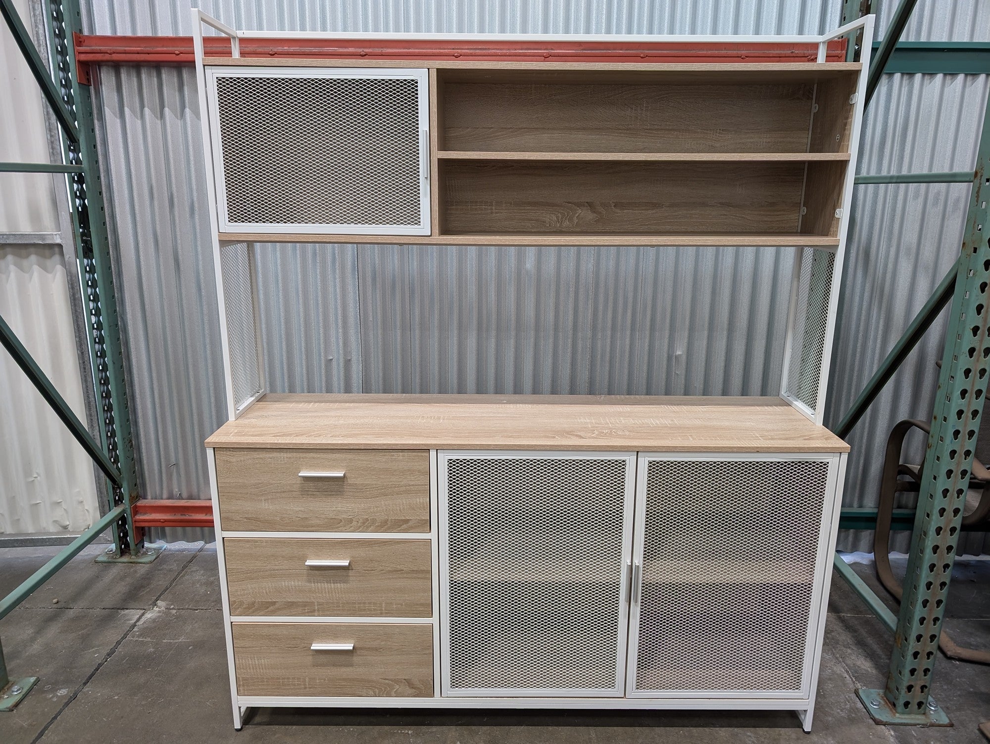 Wood and White Metal Storage cabinet