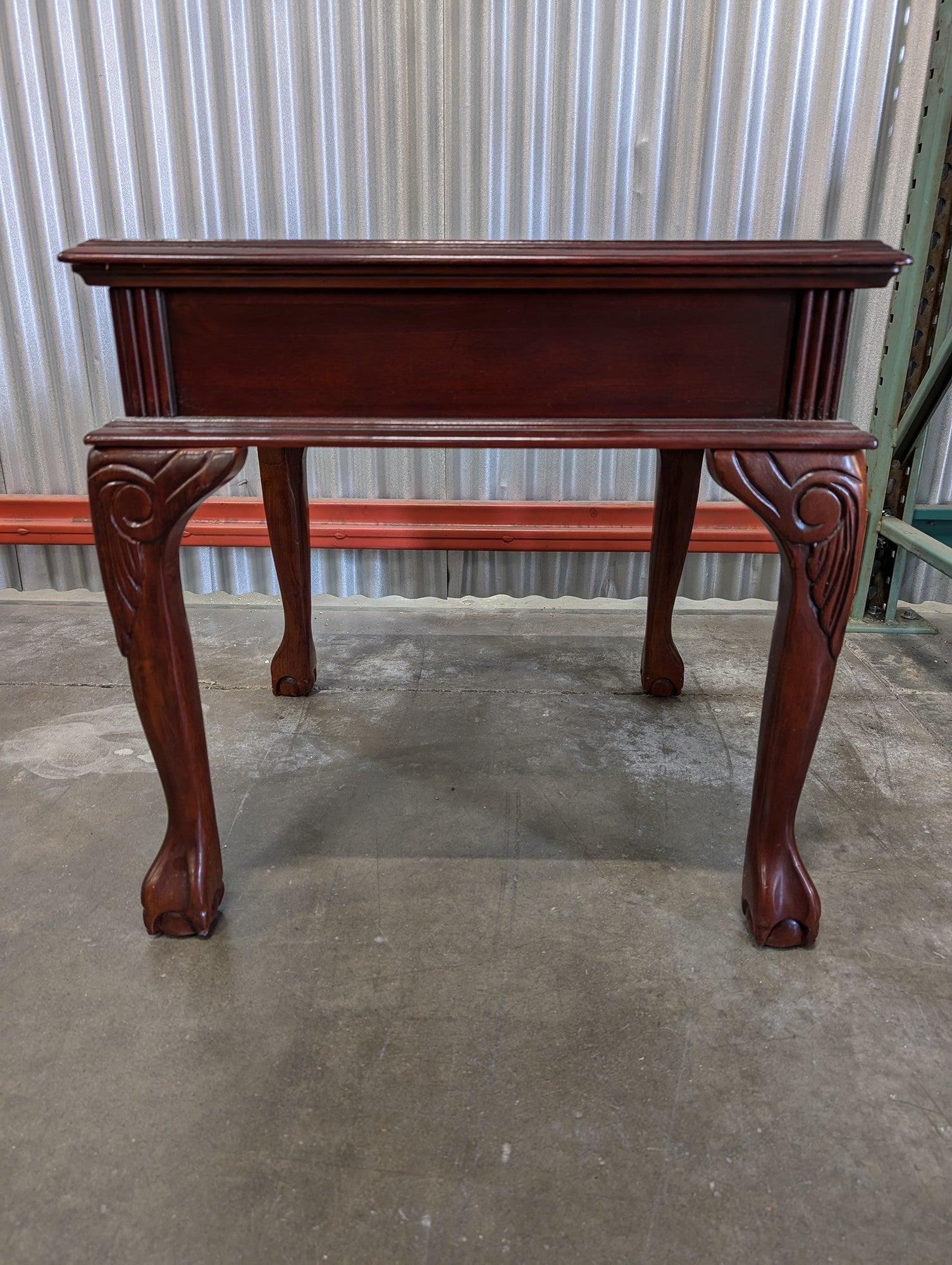 Classic Dark Wood Square Side Table with Carved Cabriole Legs