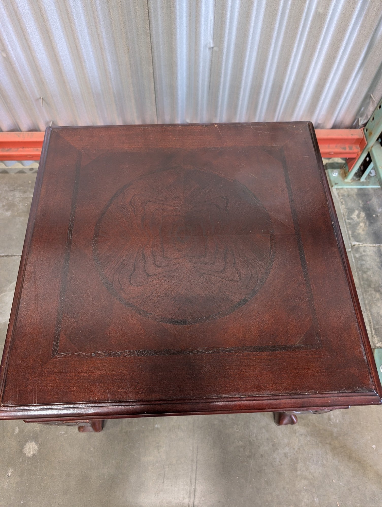 Classic Dark Wood Square Side Table with Carved Cabriole Legs