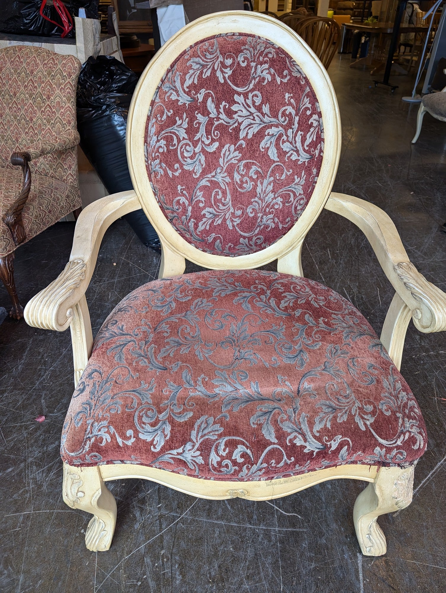 Ornate French Provincial Style Upholstered Armchair