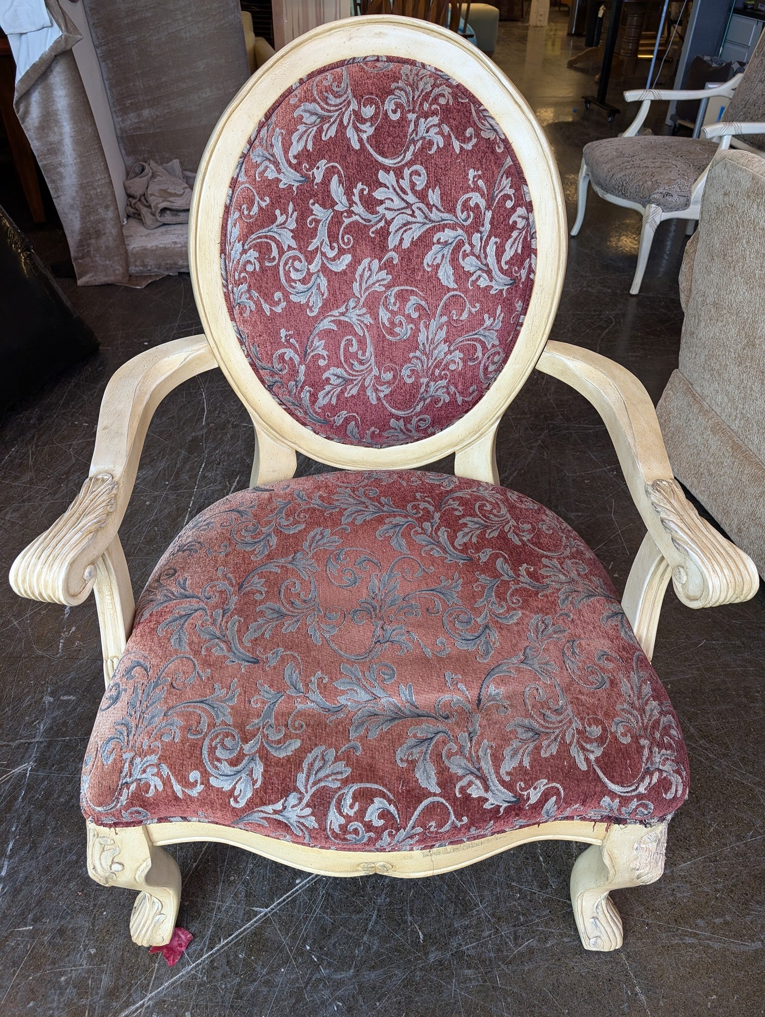 Ornate French Provincial Style Upholstered Armchair