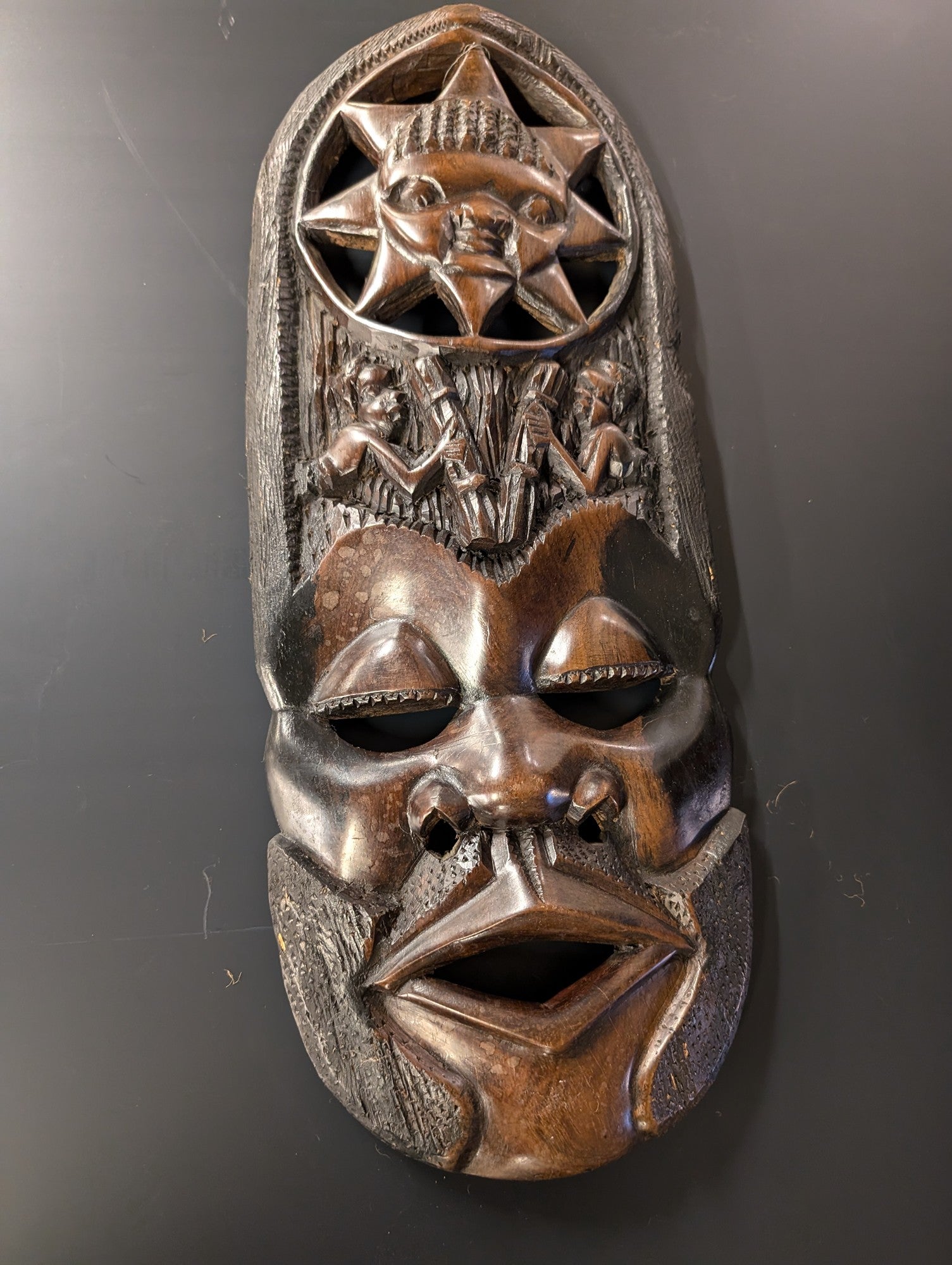 Hand-Carved Wooden Tribal Mask Wall Decor