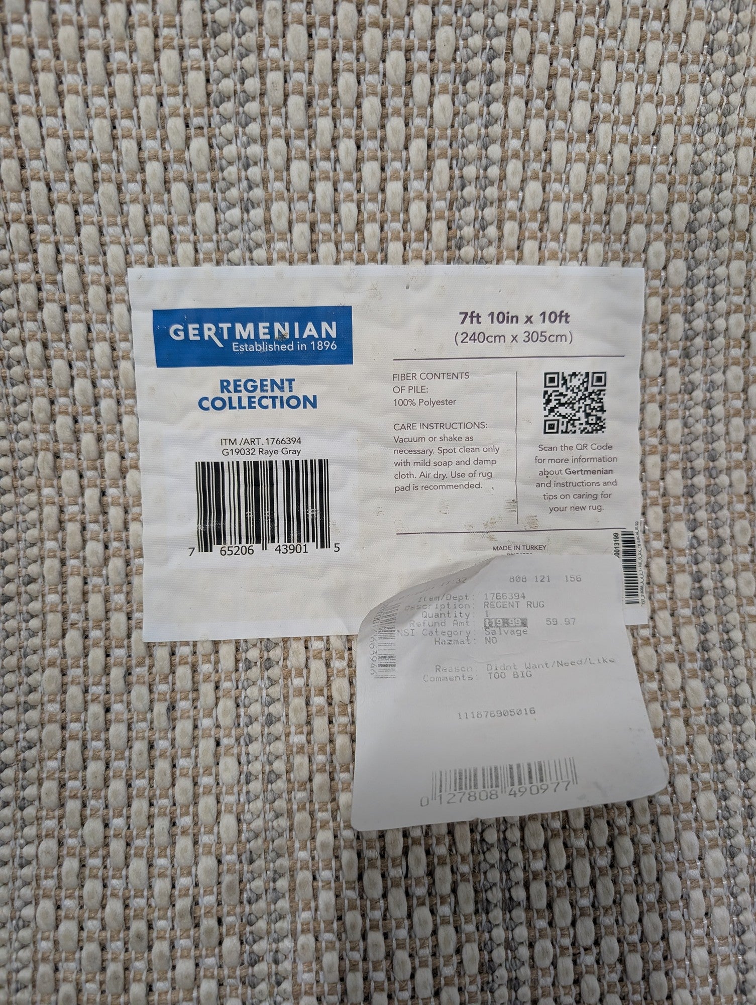 Gertmenian Regent Collection Gray Off-White Geometric Hexagon Zigzag Area Rug 7'10"x10'